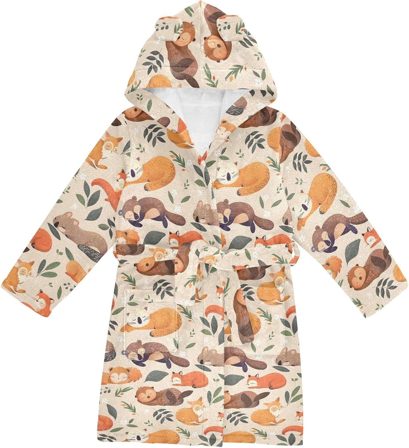 senya Wild Sleeping Animals Toddler Hooded Bathrobe Kids Soft Plush Bath Towel Robes for Boys Girls 2-12 Years