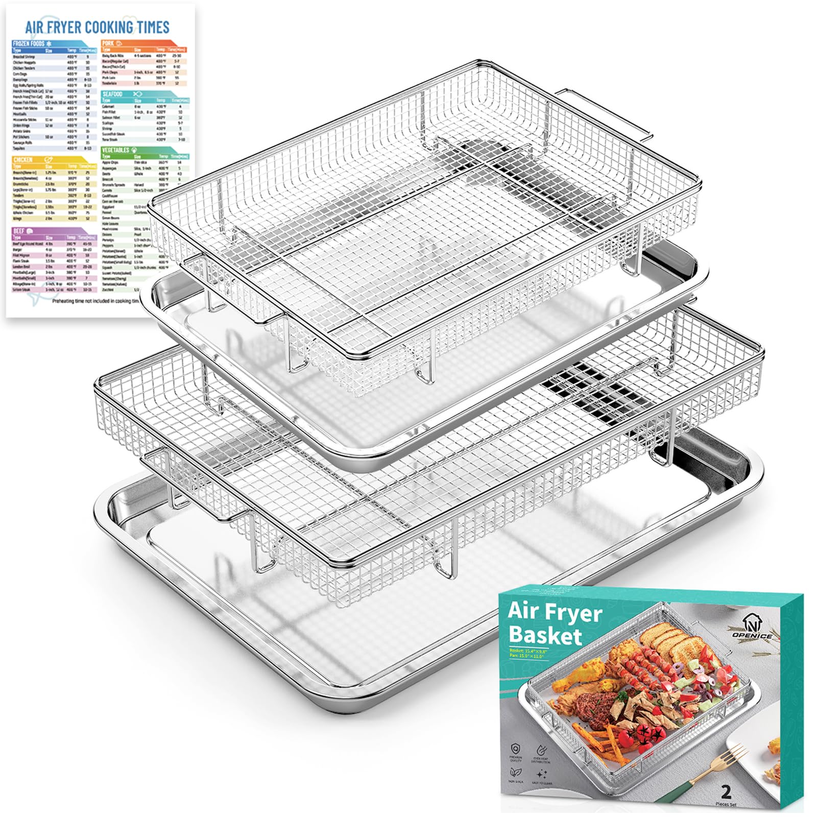 OPENICE Air Fryer Basket for Oven with Magnetic Cheat Sheet