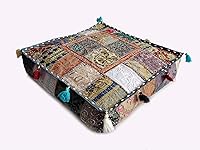 Vista 14 de CRAFT KALA Craft Kala - Funda de puf tradicional con diseño bordado indio, diseño de retazos, estilo otomano, para sala de estar