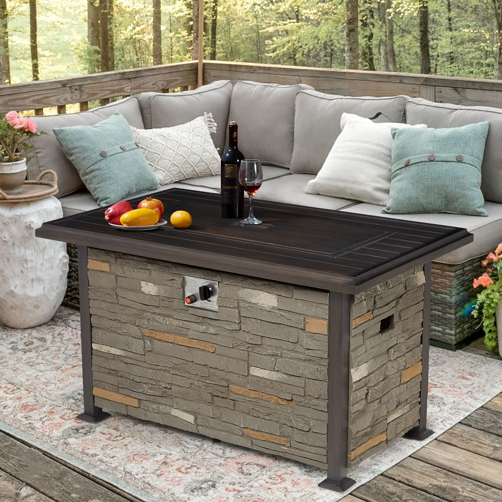 Buy Vicluke 44 Inch Aluminum Propane Fire Pit Table with Faux