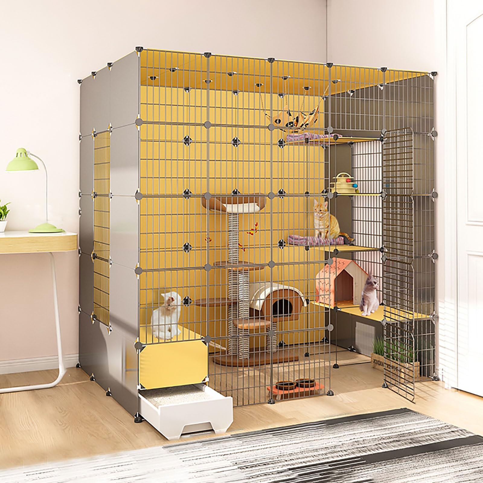 HTTGDGDH Cat Cages Indoor, Large Cat Cage With Litter Box, Diy Cat Playpen Cat Enclosure Removable Wire Kennel Crate Small Animals Cages, Large Exercise Place Ideal For Cat,183x141x183cm