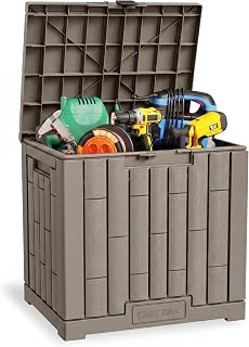 EAST OAK Outdoor Storage Box, 31 Gallon Deck Box, Waterproof Resin Storage Bin for Patio Cushions, Gardening Tools, Accessories, Lockable, UV Resistant, Brown
