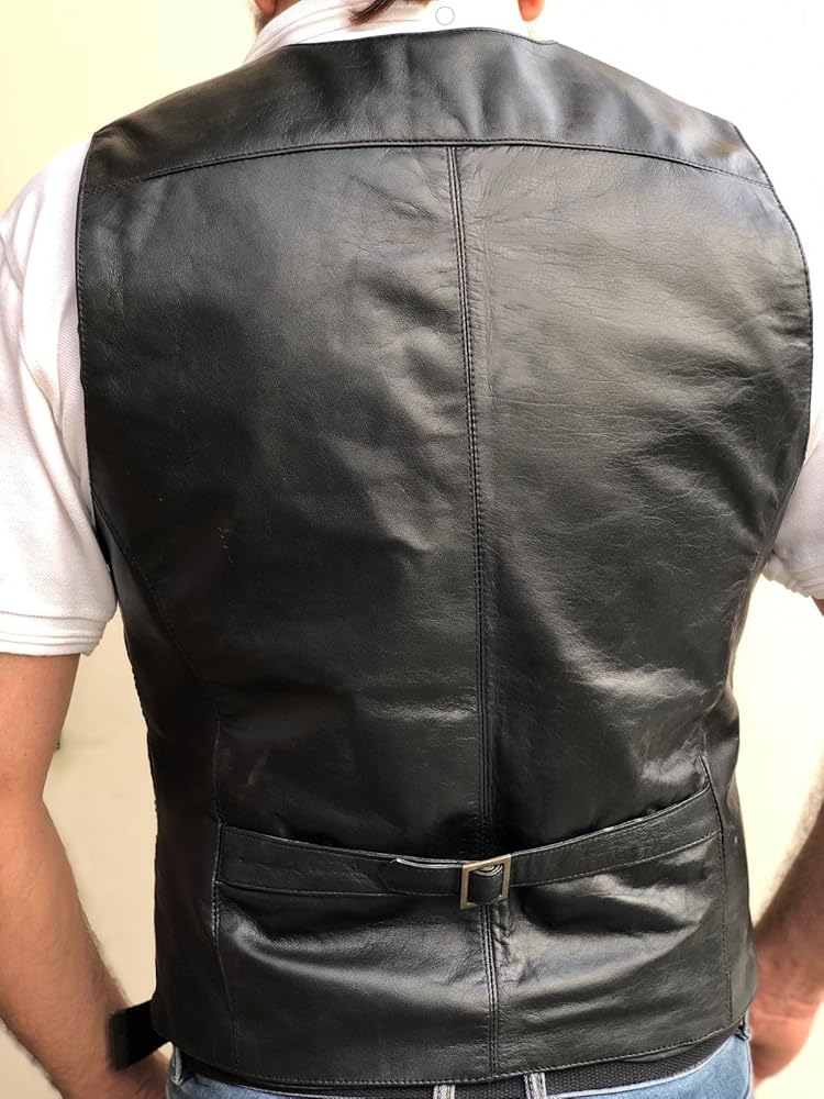 【TapWater】 Sheep Leather Vest Size L Overdrive Mens Sheep Genuine Leather Casual Western Vintage Biker