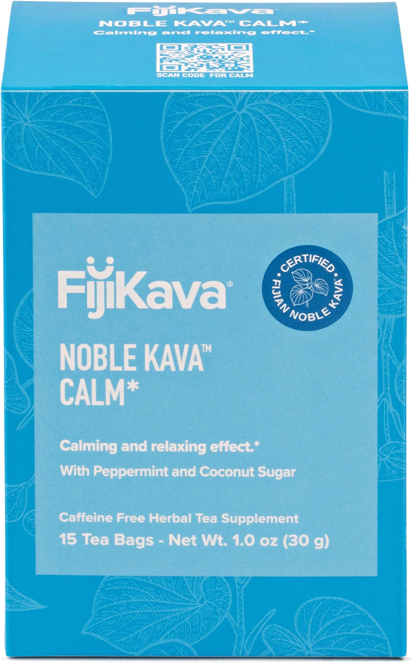 FijiKava, Peppermint Noble Kava Calm Tea, Promotes Calmness & Relaxation for Peace of Mind, 15 Teabags