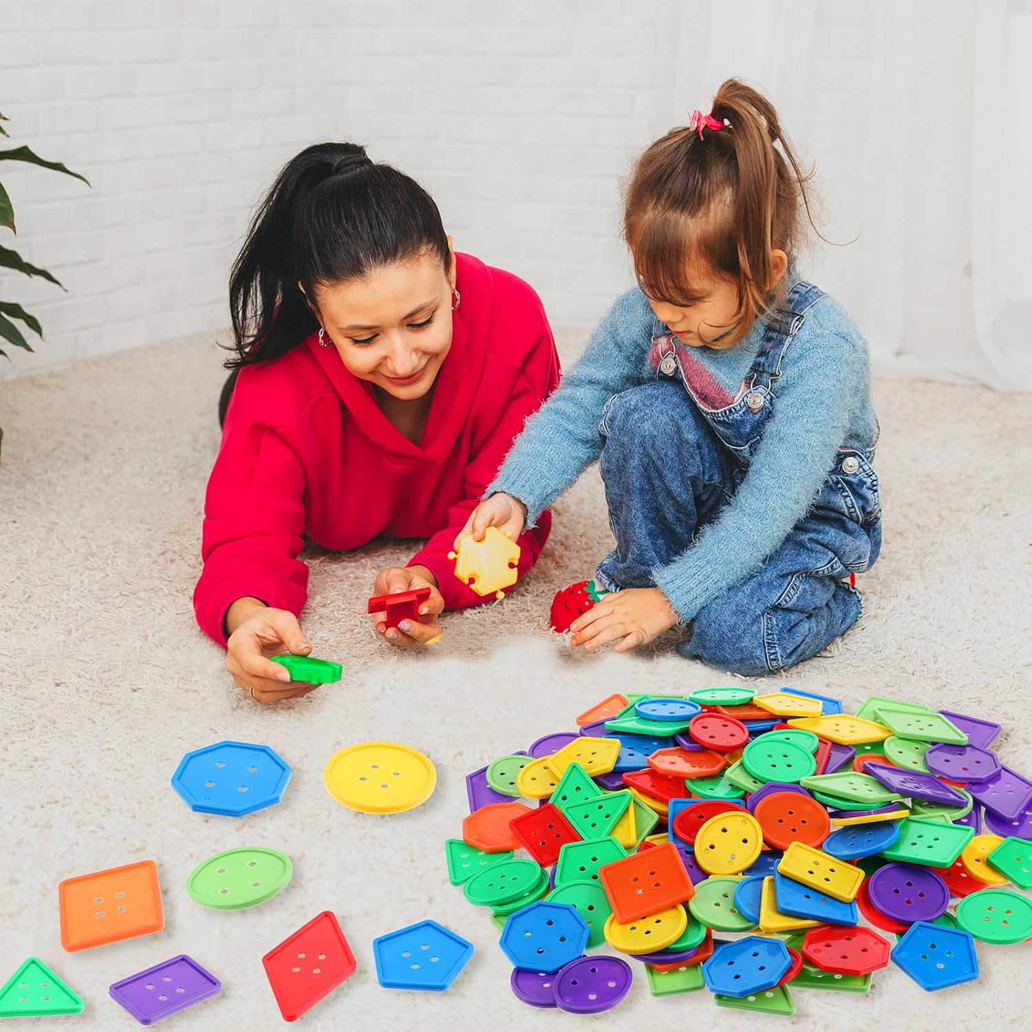 256 Pieces Big Bright Buttons for Kids with 8 Ropes, 8 Vivid Colors and Large Shapes for Crochet Knitting Arts and Crafts Projects Hand Made Gifts