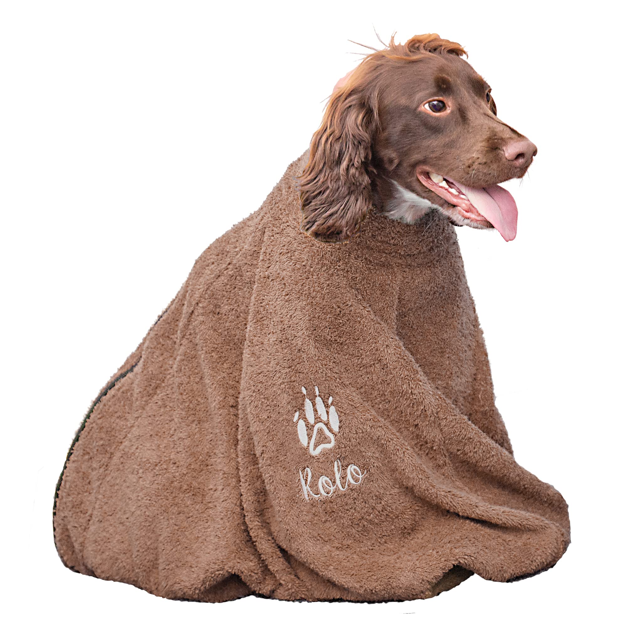 aztex Personalised Towelling Dog Bag, Dog Jacket, Protection from water, mud and dirt, Anti pull Mayer fabric, Size 2 - Chocolate โ image 1