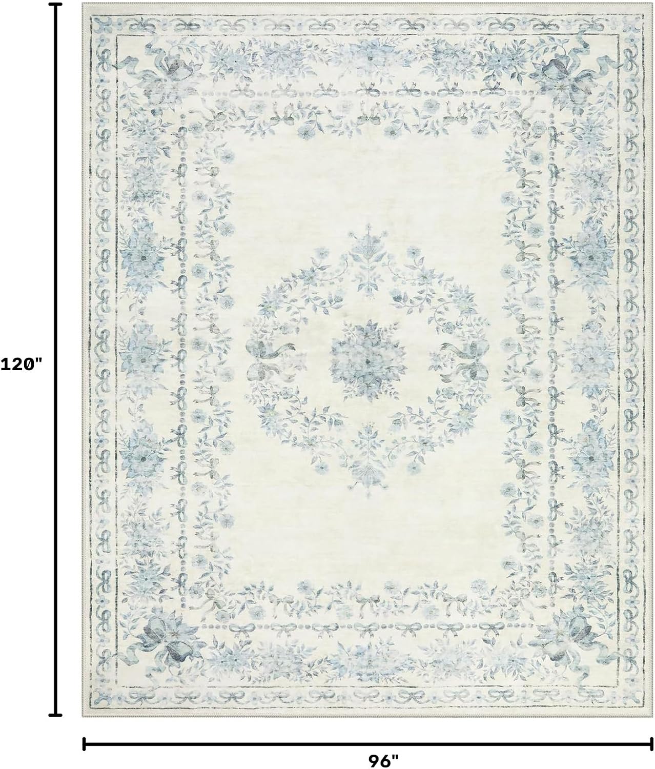 Wonnitar Bow Print Area Rug for Living Room, Ultra-Thin Blue 8x10 Washable Rug, Non Slip Soft Boho Floral Aesthetic Indoor Decor Carpet for Boys Playroom Dining Room Office image 2
