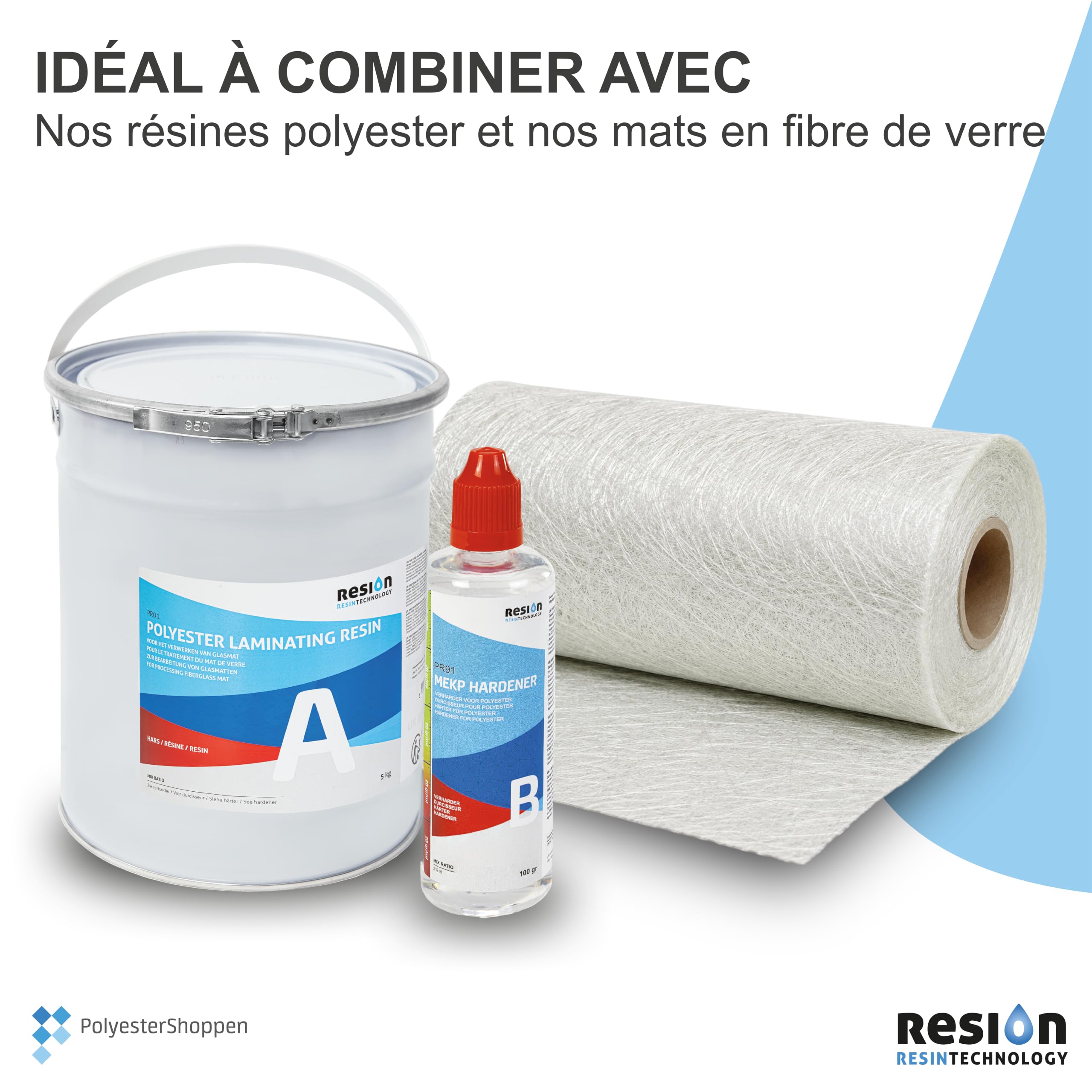 Kit d'outils très complet pour fibres composites - Rouleau de dégonflage - 10 rouleaux de plastification - 5 tasses à mélanger - 3 brosses plates - Pour fibre de verre, résine composite, GRP