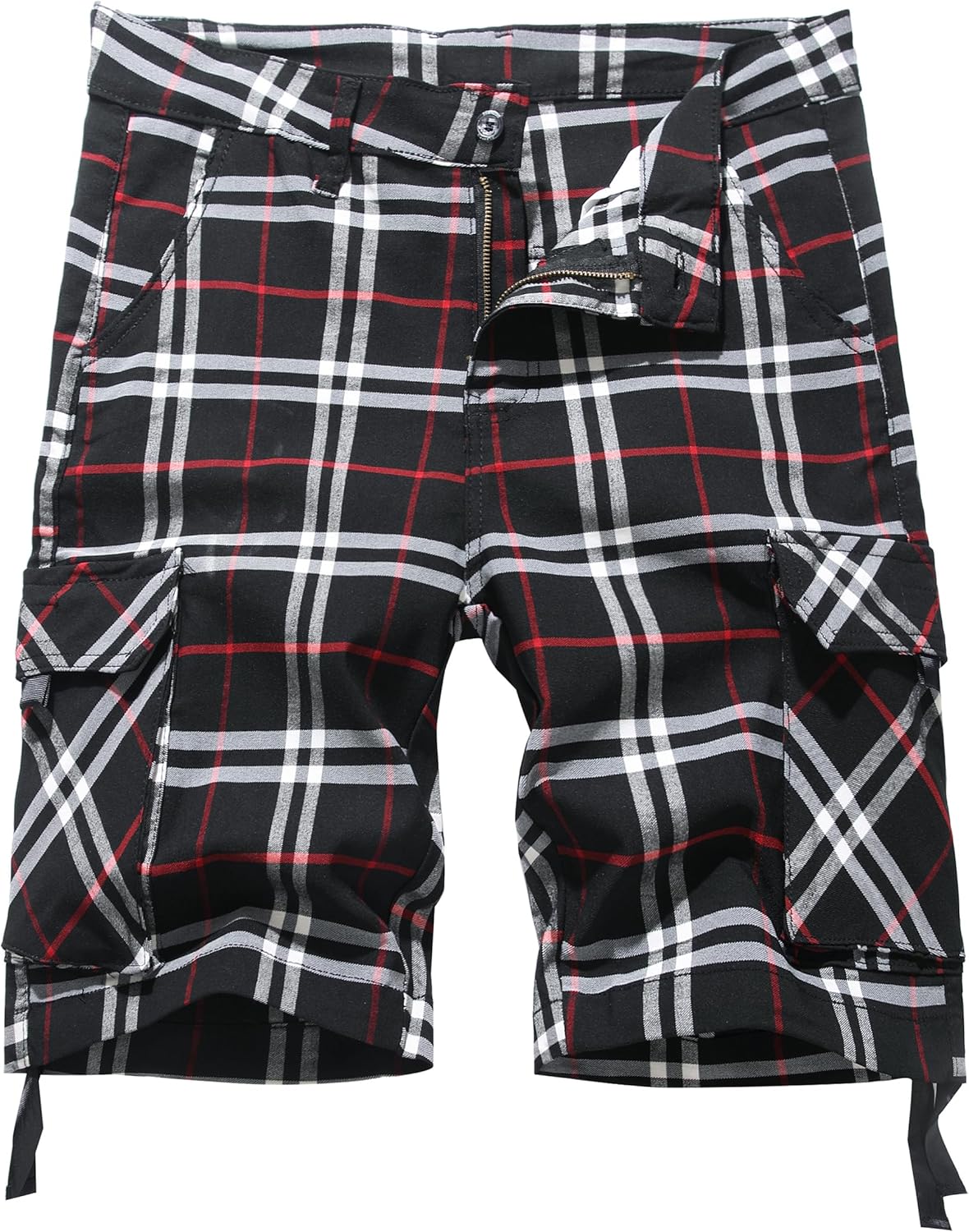 NOVOCCT Cargo Short for Men Relaxed Fit Plaid Outdoor Hiking Work Stretch Cotton Casual Shorts with Multi-Pocket
