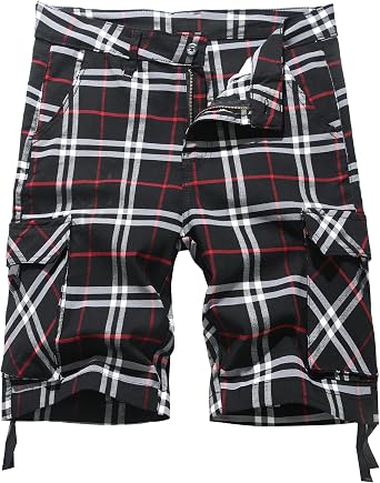 NOVOCCT Cargo Short for Men 10" Inseam Relaxed Fit Plaid Outdoor Hiking Work Stretch Cotton Casual Shorts with Multi-Pocket