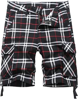 NOVOCCT Plaid Cargo Shorts for Men 10" Inseam Relaxed Fit Stretch