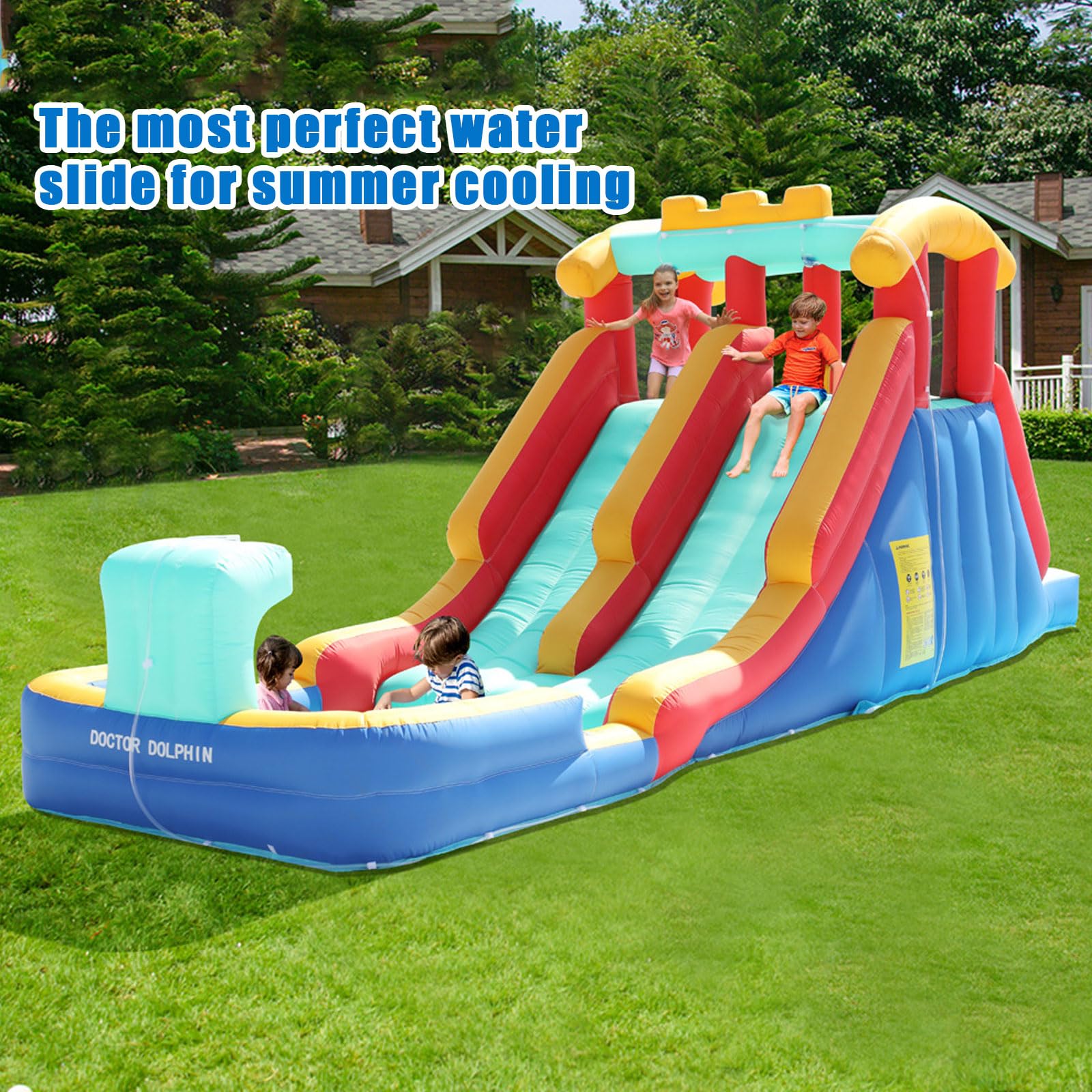 Tobogán acuático inflable, piscina con adultos, parque acuático inflable, patio trasero de entretenimiento al aire última intervensión, toboganes acuáticos con soplador, toboganes acuáticos inflables
