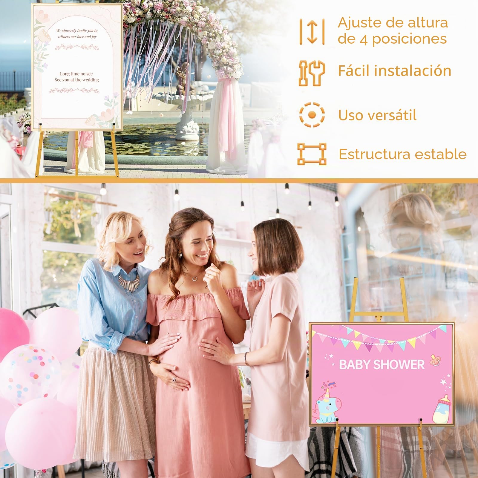 Caballete Para Bodas, 110 Cm Caballete MetáLico Caballetes Dorado Grande DecoracióN Para Letrero De Bienvenida PóSter FotográFico Para Letrero De Bienvenida De Boda Con Altura Ajustable