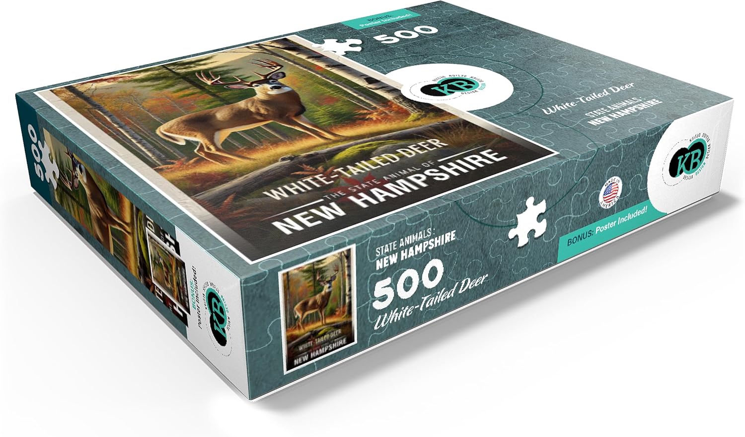 MyPuzzle New Hampshire, White-Tailed Deer: State Animals Series - Premium 500 Piece Jigsaw Puzzle for Adults