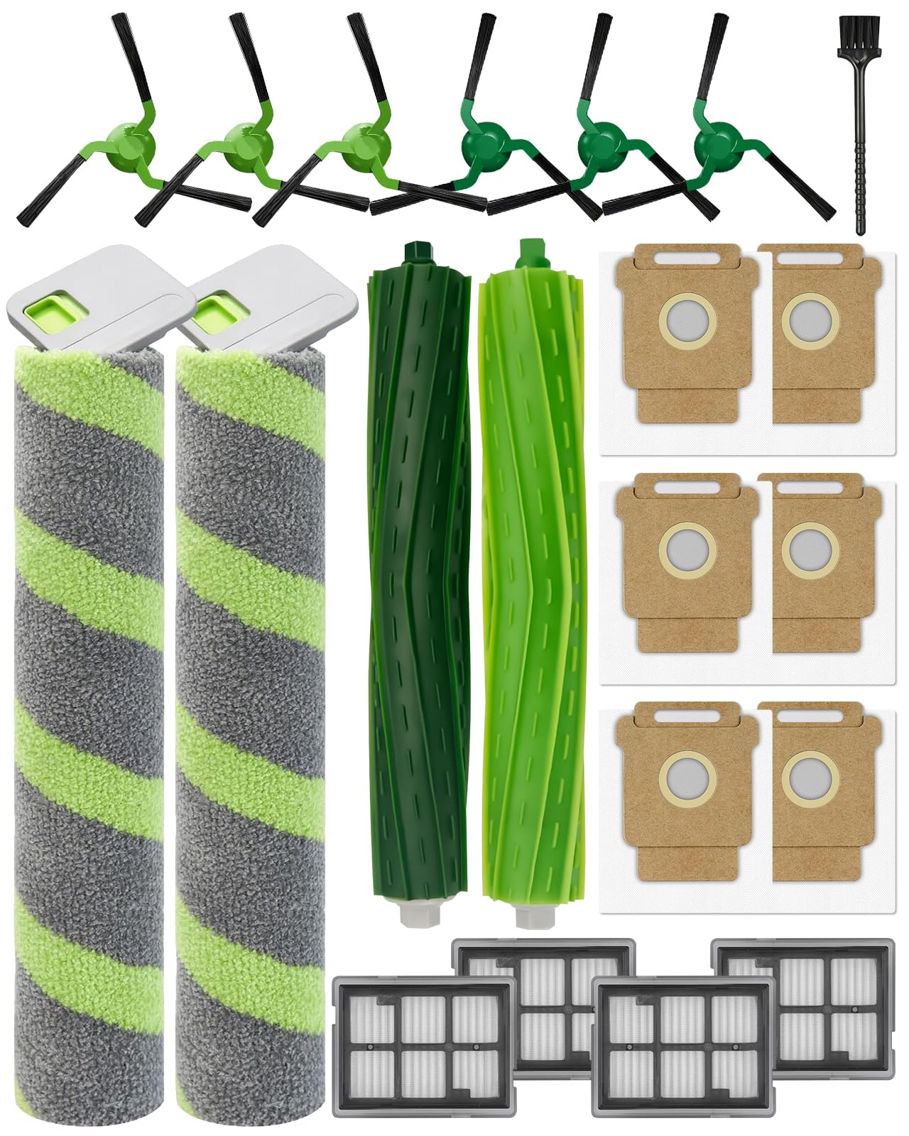 21 Juego de Accesorios para iRobot Roomba MAX 705/706 Combo Robot Aspirador: 2 Cepillos Principales, 2 Limpiadores de Rodillos, 6 Cepillos Laterales, 4 Filtros HEPA, 6 Bolsas de Aspiradora, 1 Cepillo