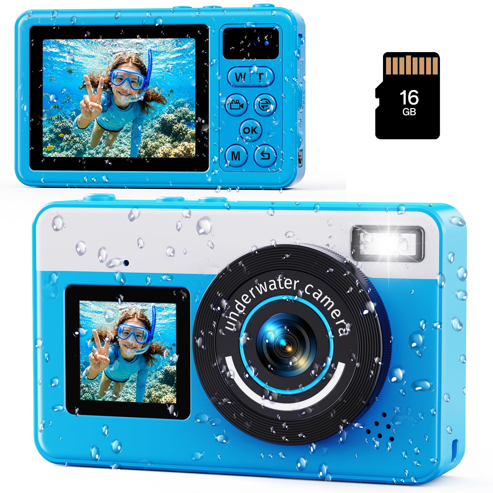 Maxmango D70 Unterwasserkamera 4K 48MP Dual-Screen Digitalkamera mit Autofokus 18X Zoom wasserdicht 10FT