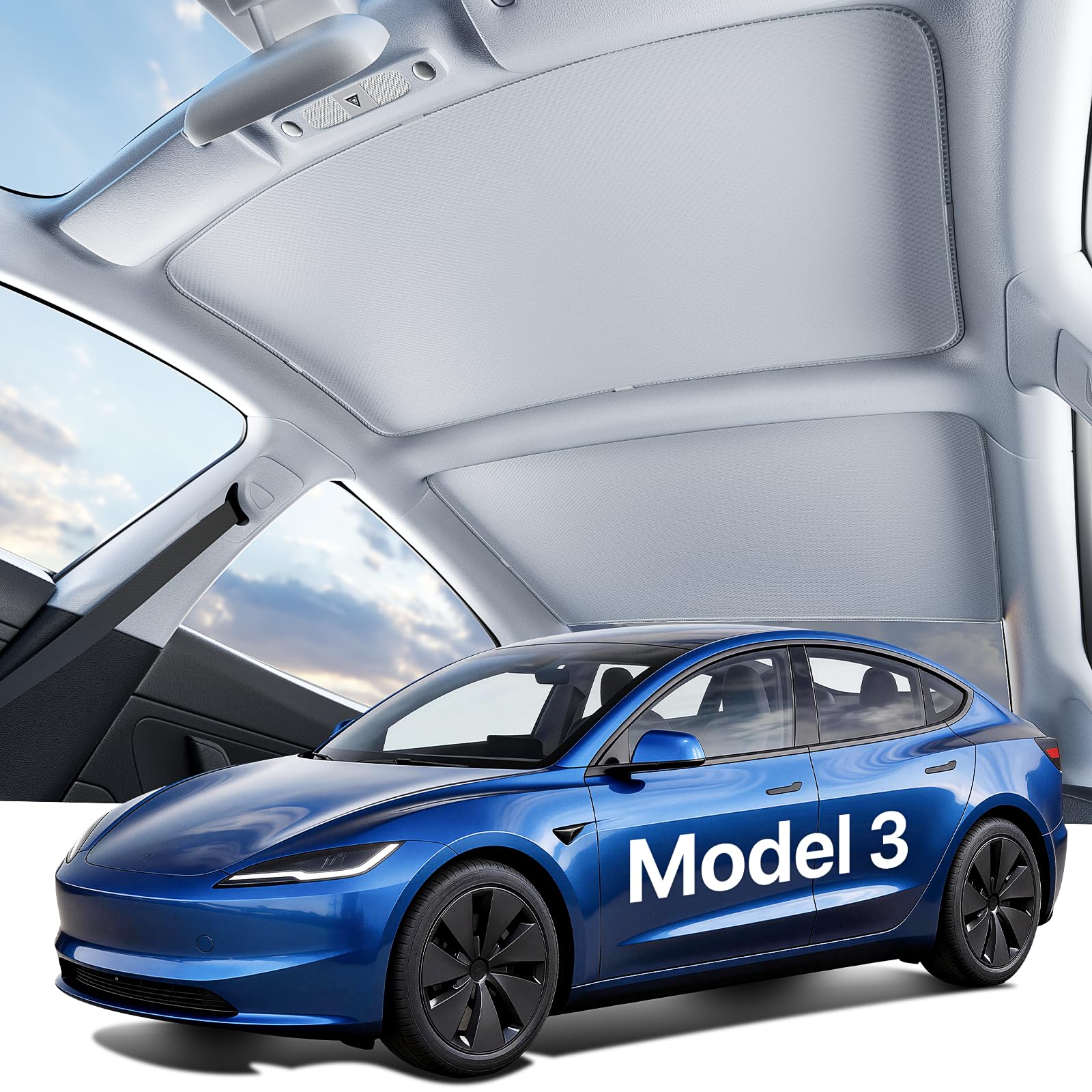 Photo 1 of Nmoiss Tesla New Model 3 Roof Sunshade (2024–2026) Double-Layer Heat Block Sunroof Shade, Ice-Cooling Reflective Fabric, 99% UV Protection, Tesla Model 3 Highland Accessories White