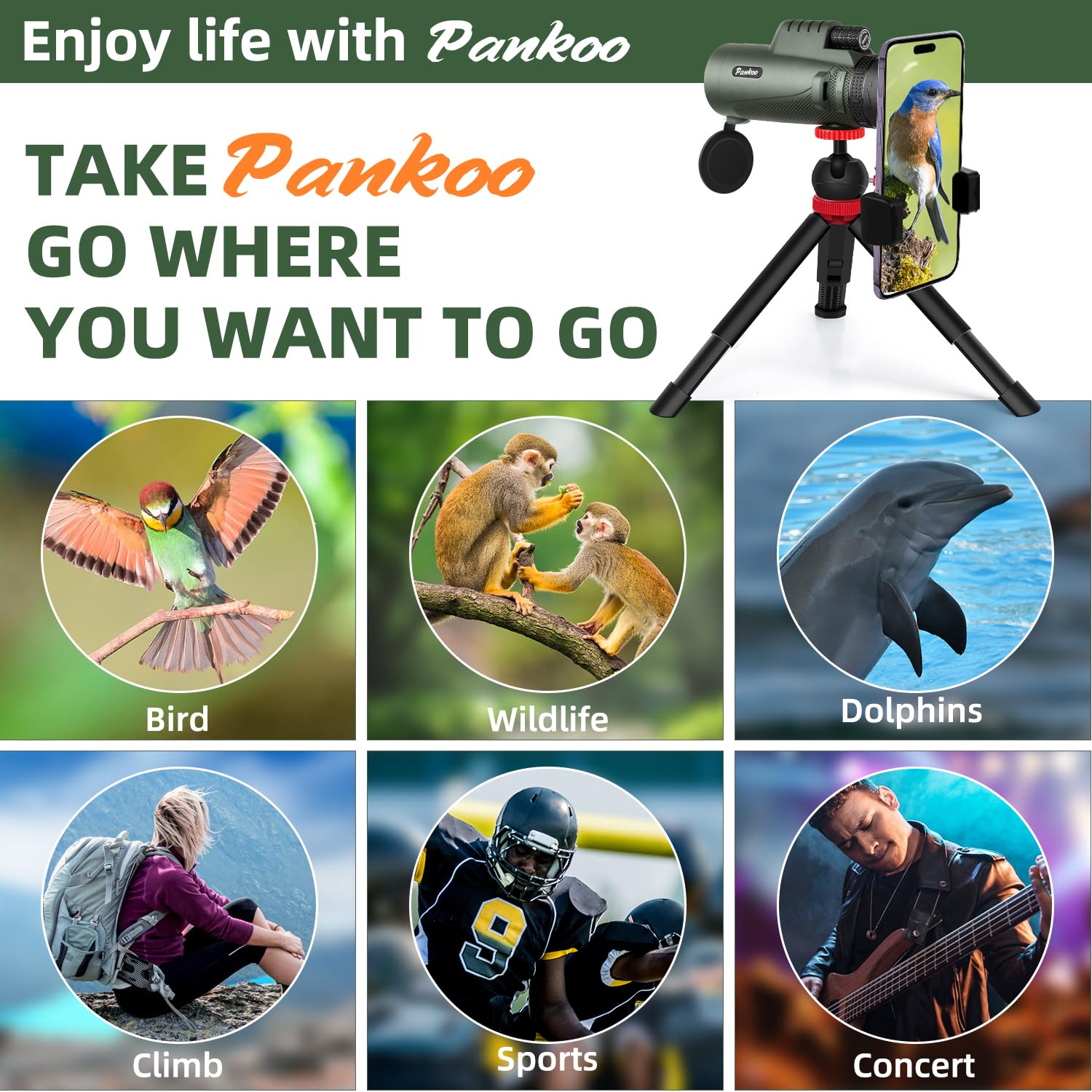 Telescopio monoculare con supporto per smartphone e treppiede aggiornato, 2025 BAK4 Prisma FMC Monoculari per adulti, HD cannocchiale monoculare per bird watching, escursionismo, concerto, campeggio