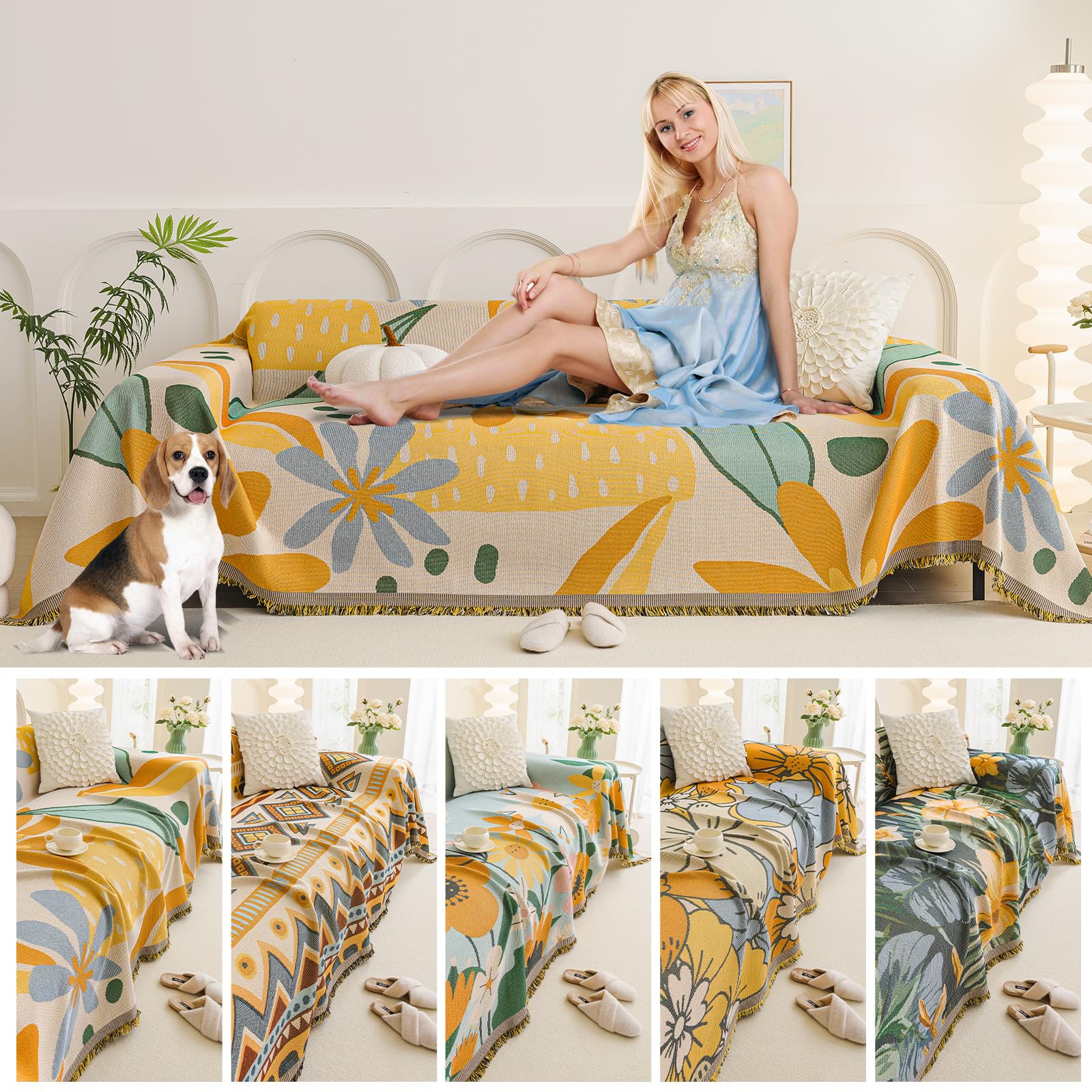 Manta grande para sofá de 3 plazas, tejida con borlas, transpirable, versátil, para sofás, manta grande para sofá, cama y sillón, 180 x 260 cm, color verano colorido