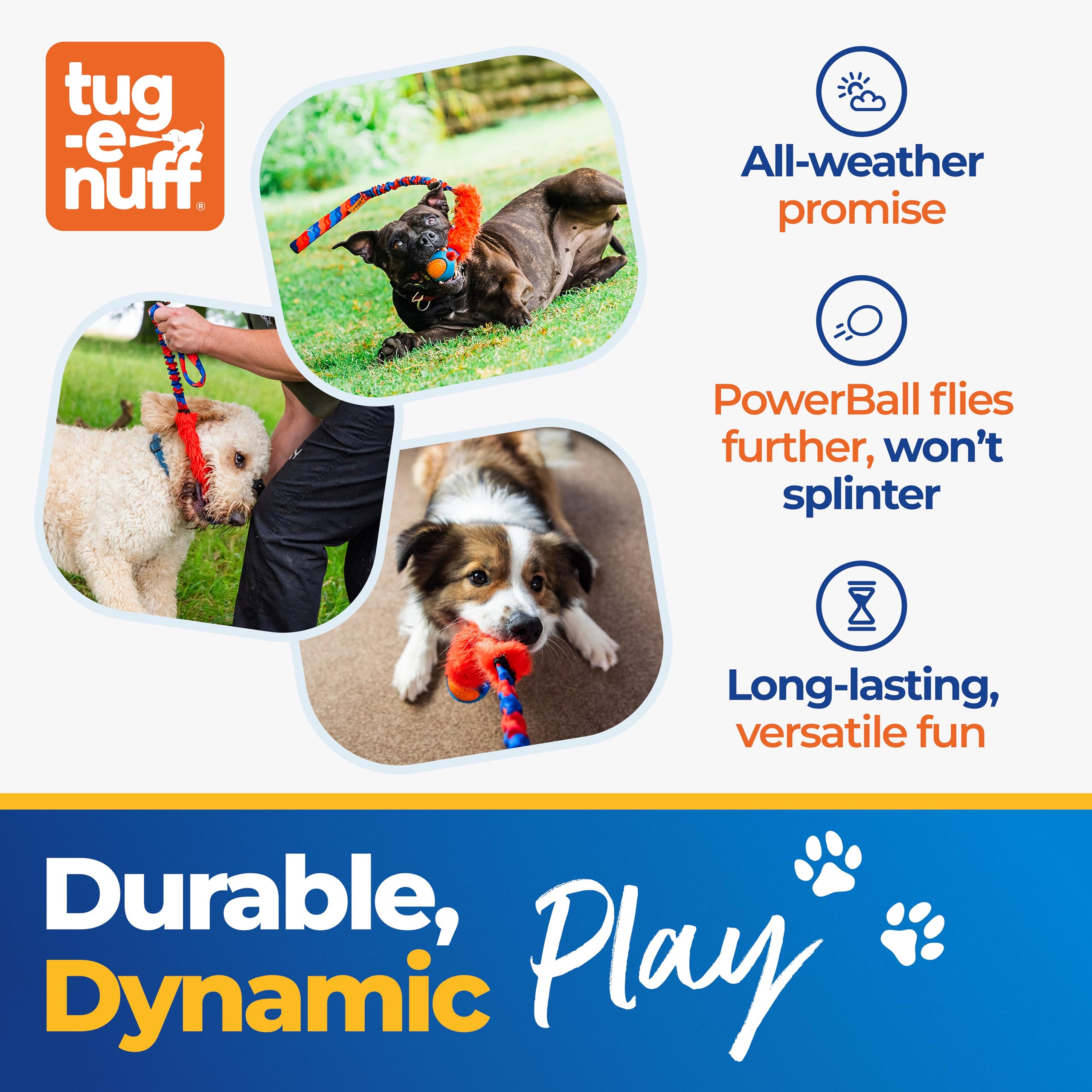 Tug-E-Nuff - Fauxtastic PowerBall Bungee | Giocattolo elastico resistente per cani | Ideale per addestramento interattivo del cane e cani di tutte le età | Realizzato in resistente pelliccia sintetica
