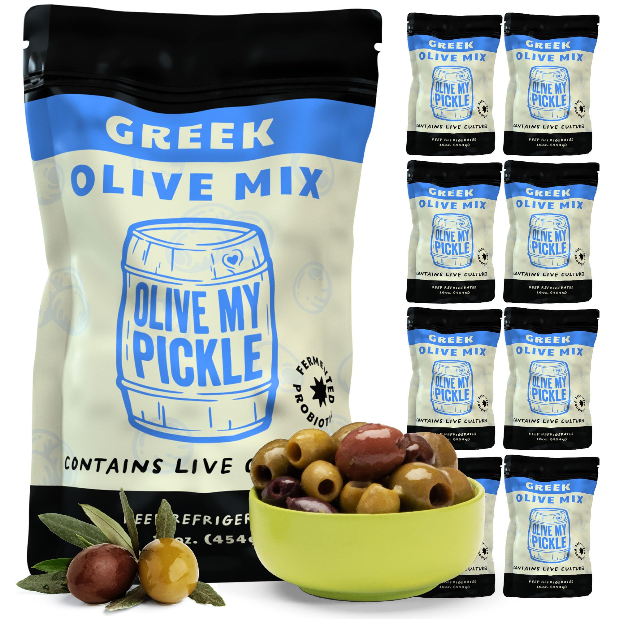 Olive My Pickle Probiotic Greek Olives Mixed - 144 oz | 9 Pack of Live Culture Greek Mixed Olives with Kalamata Olives for Gut Health | Olive Mix