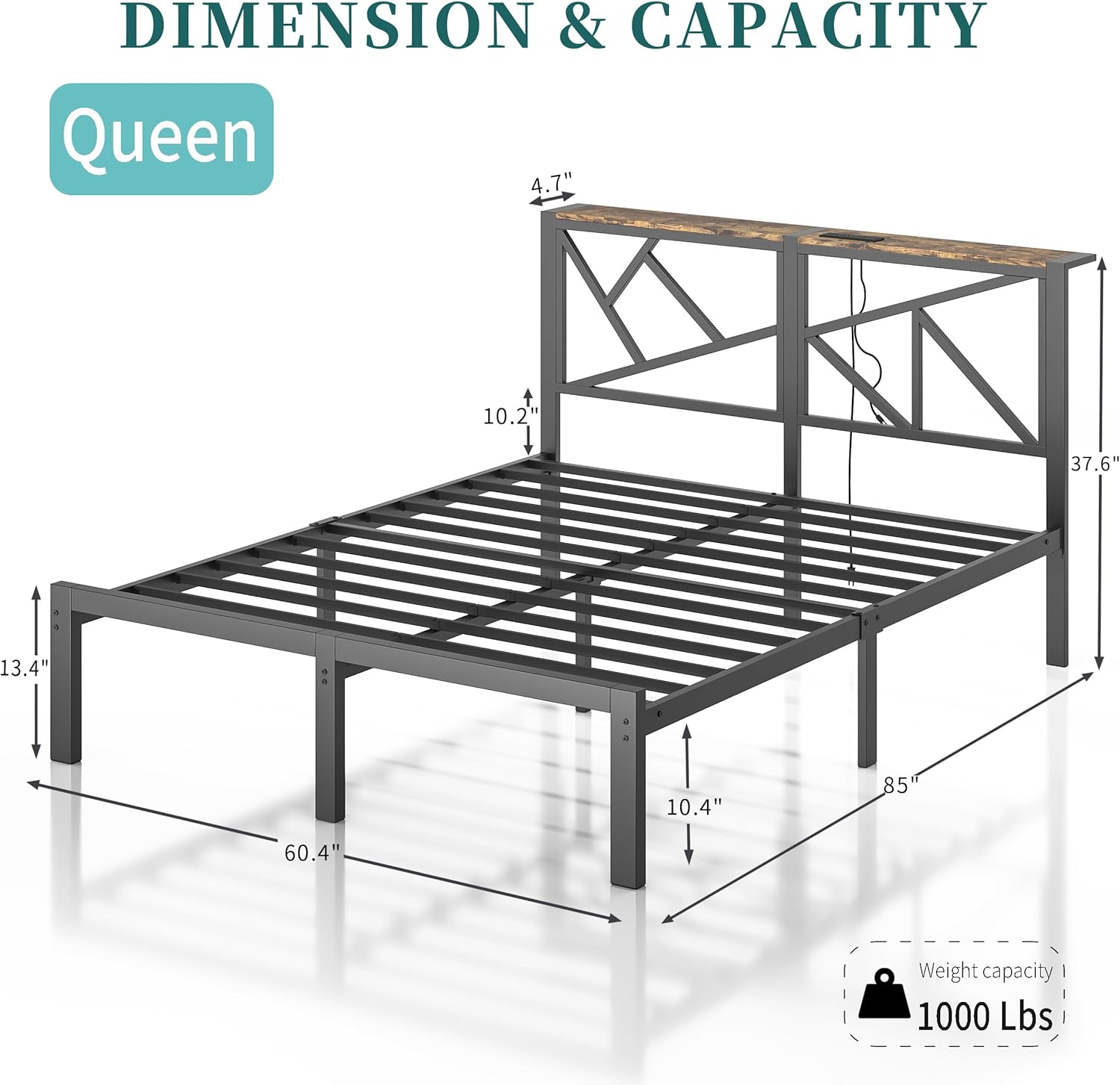 ChicZhiNest Queen Size Black Metal Bed Frame with USB Charging Station, LED Ambient Lighting, and Wooden Storage Headboard - Includes Under-Bed Storage, No Box Spring Needed, Noise Free, Easy Assembly - Image 2