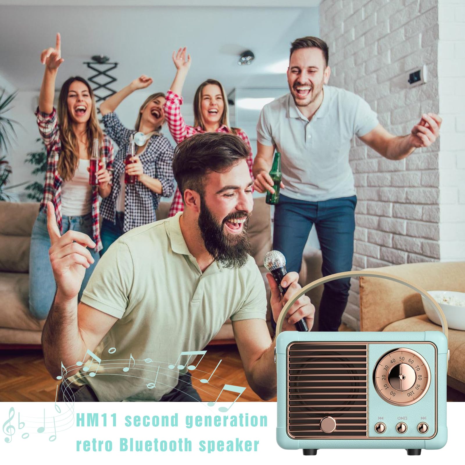Mini haut-parleur radio Bluetooth rétro - Valise nostalgique avec Bluetooth 5.0, petite radio rechargeable pour le bureau et la maison