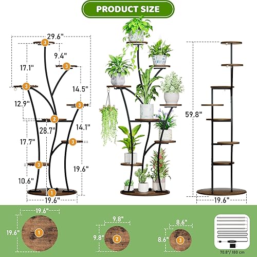 Miniatura 7 de LATIBELL Soporte para plantas de interior con luces de crecimiento, estante para plantas de 59 pulgadas de alto, soportes de esquina para plantas