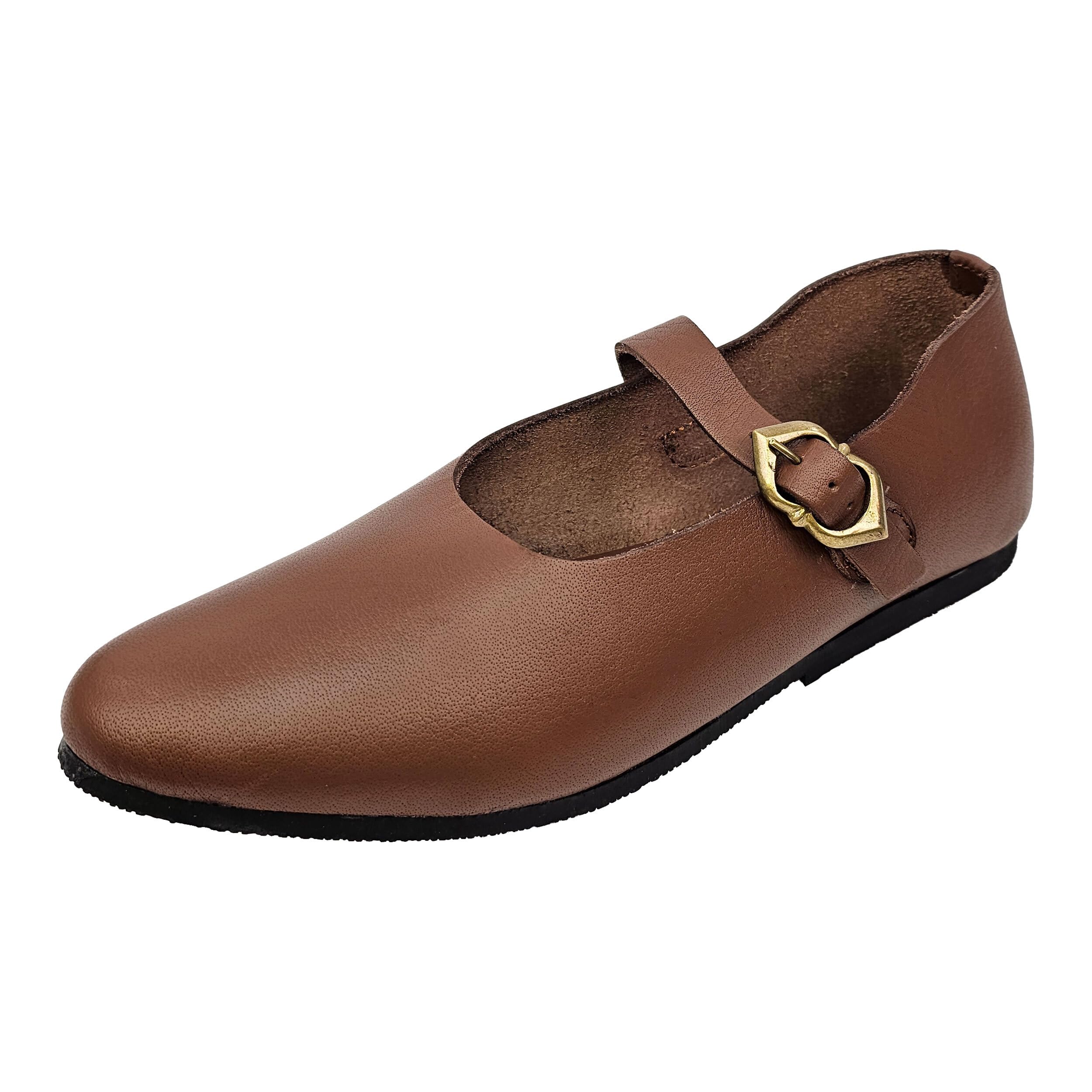 Mittelalter Schuhe Damen Braun Riemchenschuhe