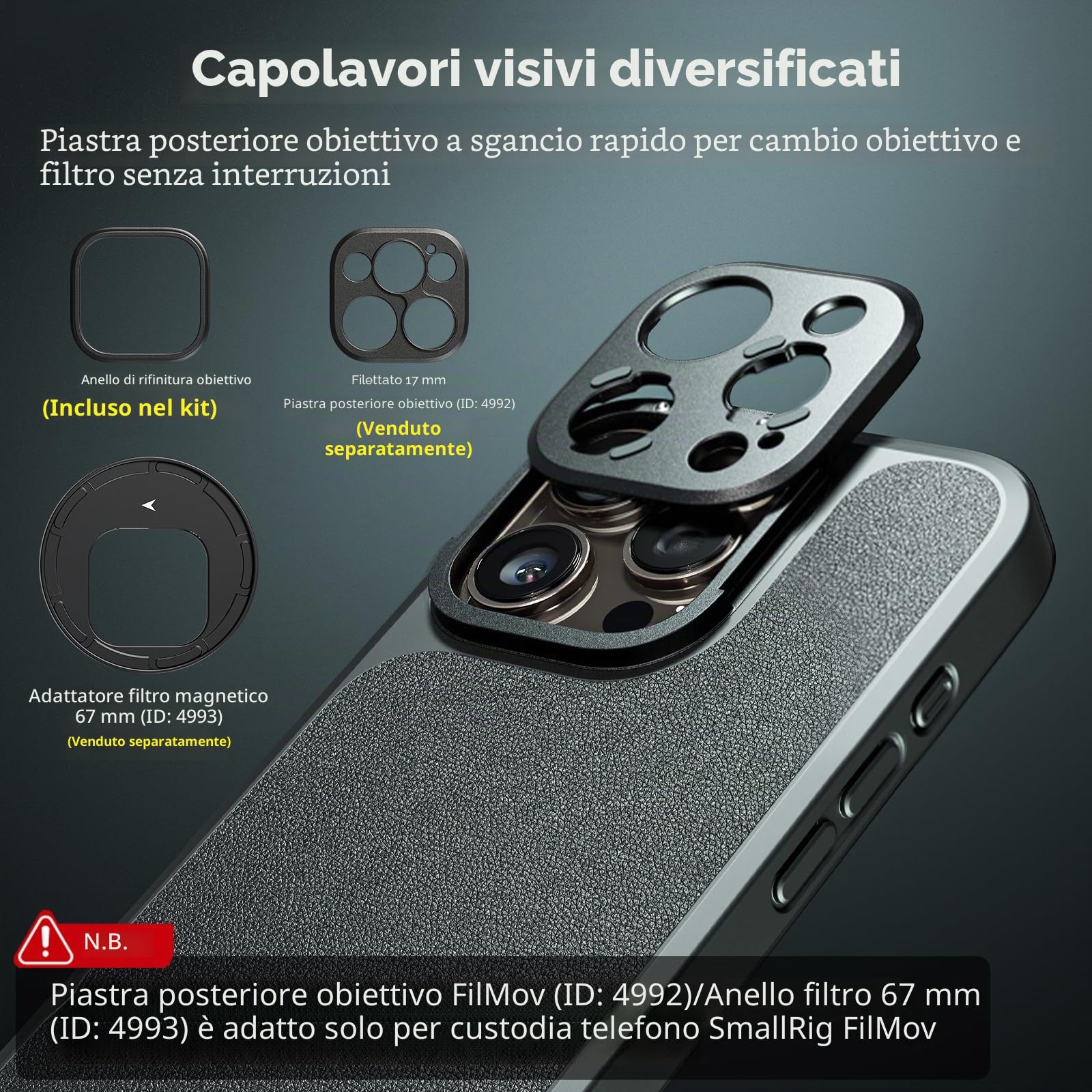 SMALLRIG Mobile Video Cage per iPhone 16 Pro, Gabbia per Telefono con Custodia per Telefono con Piastra Posteriore per Obiettivo a T, Supporto per MagSafe - 4828