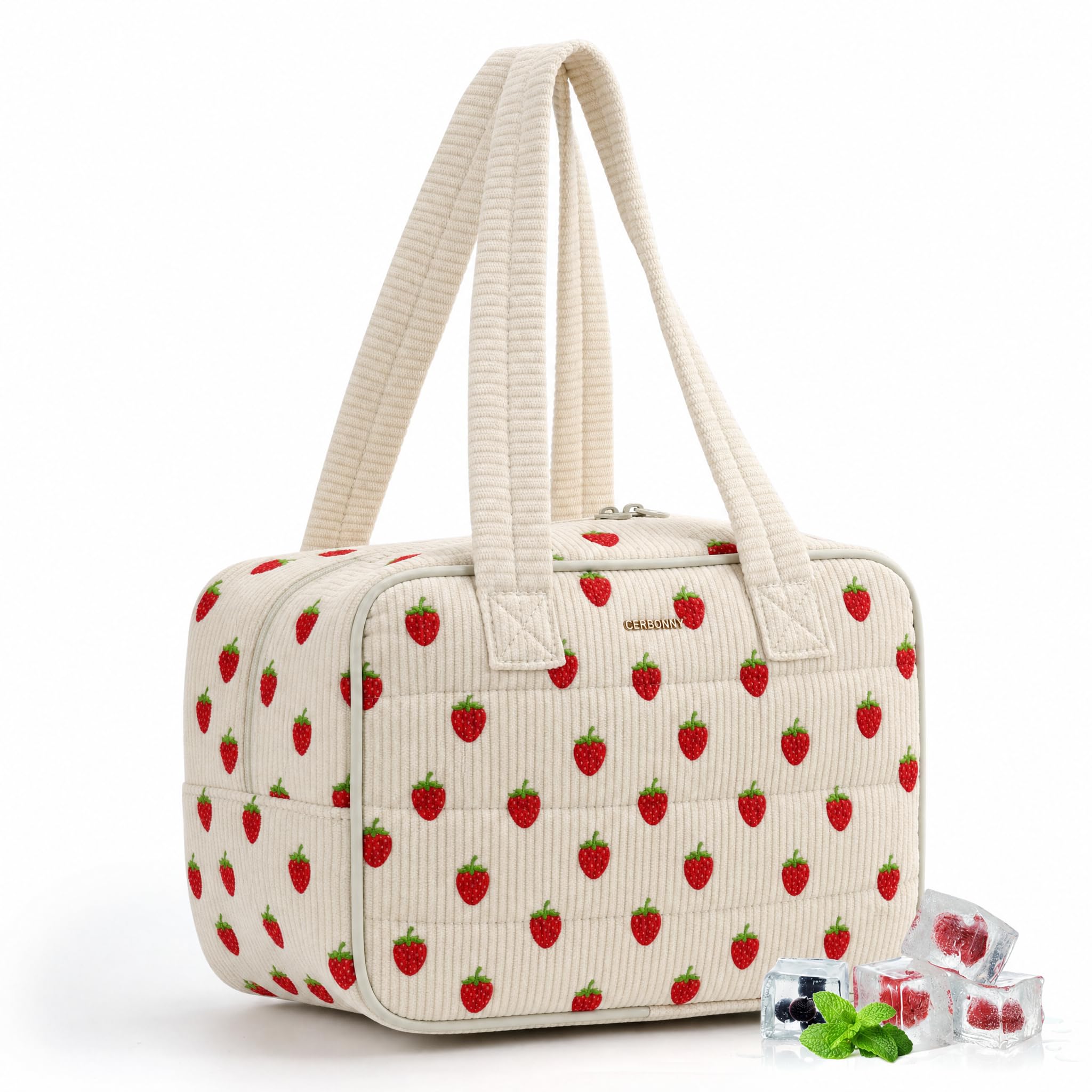 Cerbonny Lunch Bags for Women, Lunch Cool Bag with Ice Packs, Strawberries