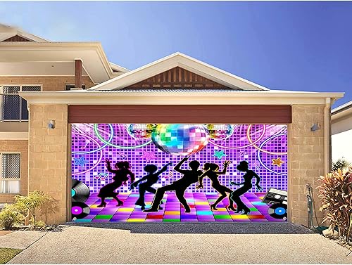 Miniatura 6 de Cubierta de puerta de garaje para discoteca, fondo retro para fiesta de baile de los años 70, 80 y 90, tema vintage, telón de fondo de danza de