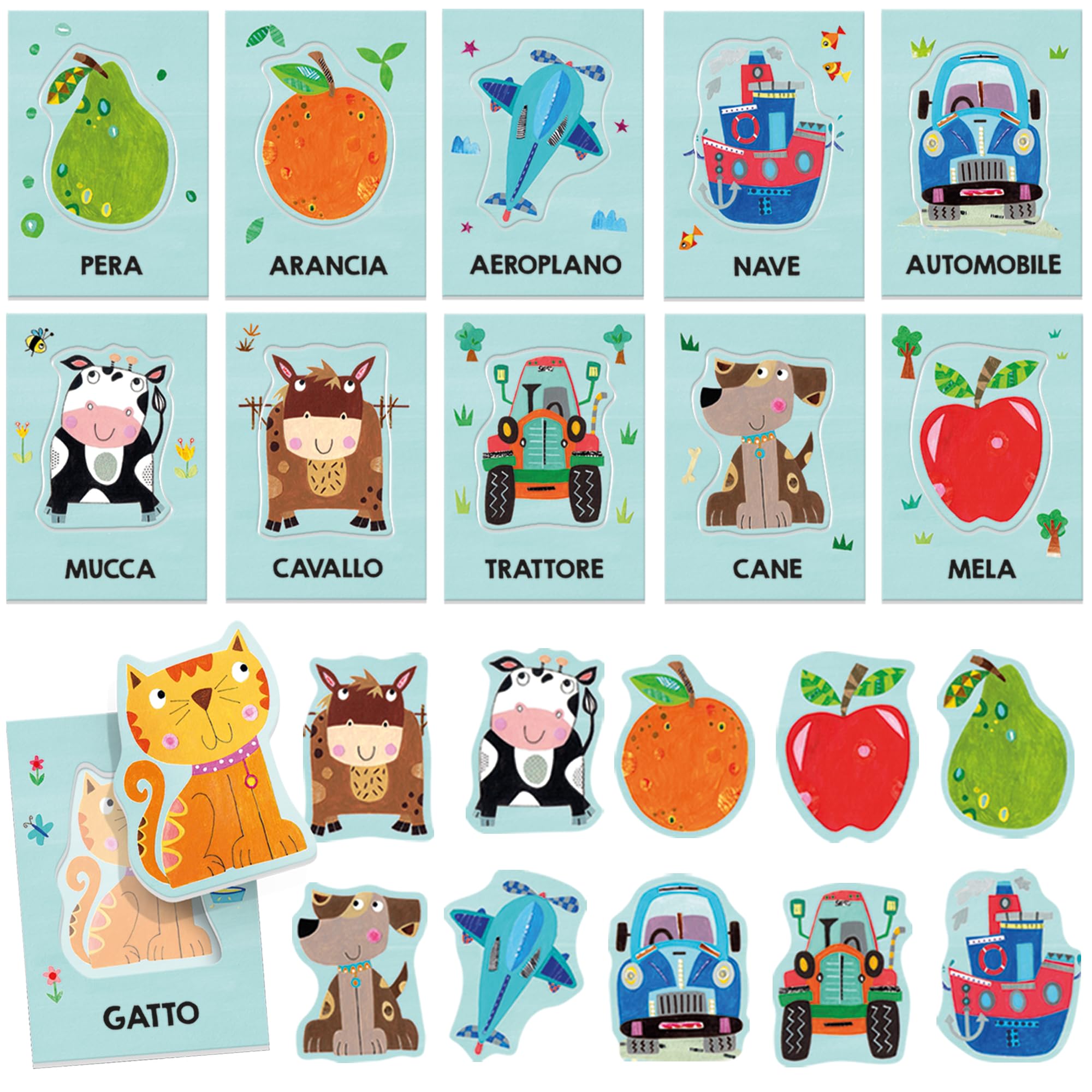 HEADU - Baby Flashcards Montessori - Ascolta e Pronuncia le Prime Parole| Giochi Educativi 1 2 3 Anni, Carte Sagomate ad Incastro, Giochi Montessori per Imparare Prime Parole, Regalo Bambina Bambino