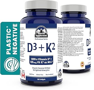 Vitamin D3 and K2 Supplements 180 Softgels - Vit D3 K2 MK7 Vitamin Supplement - D3 K2 Coconut Oil - D3(1000IU-25mcg)+K2(120mcg) - 3rd Party Tested - Formulated & Made in Canada