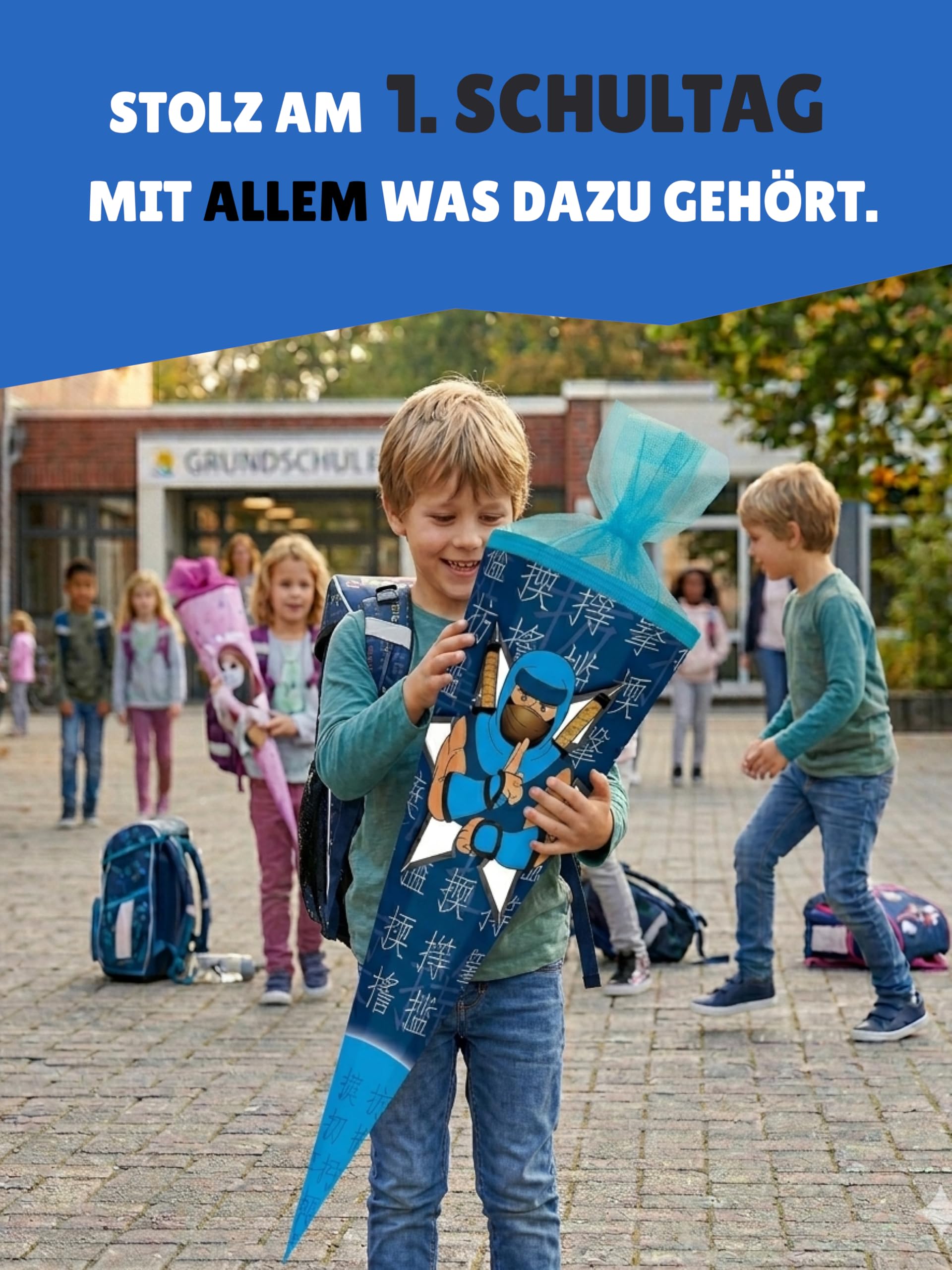 Familando - Schulranzen Set 10-teilig mit Schultüte - Ninjago Blau - Ergonomisch, stabil & mit gepolstertem Rücken - 870g leicht mit 29L Volumen - wasserabweisend und mit Reflektoren - Ab 1. Klasse