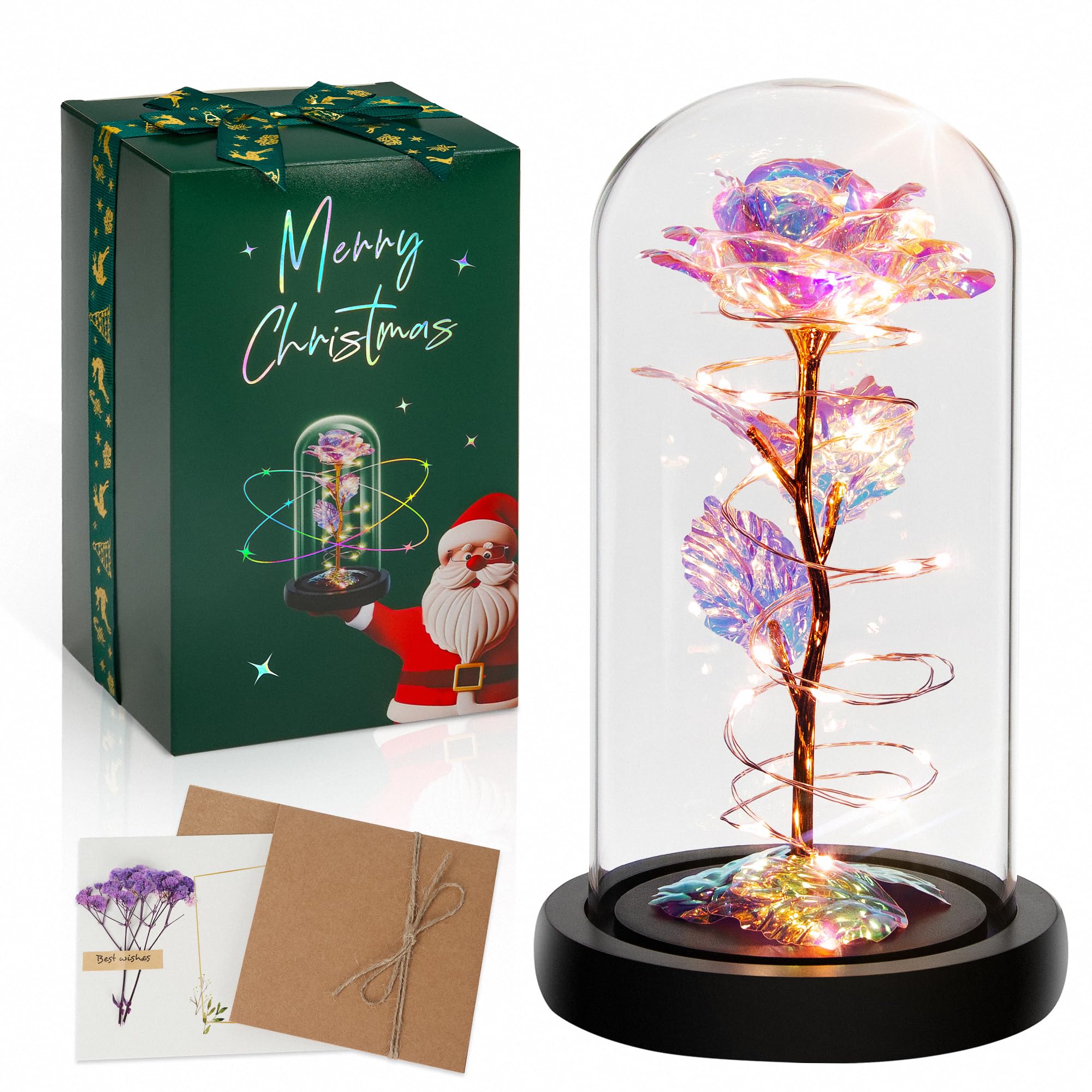 Childom Christmas Rose Gifts for Women,Birthday Gifts for Women Mom Christmas,Flowers for Delivery Prime,Colorful Light Up Rose in A Glass Dome,Anniversary Rose Gift for Her Grandma Valentines Day