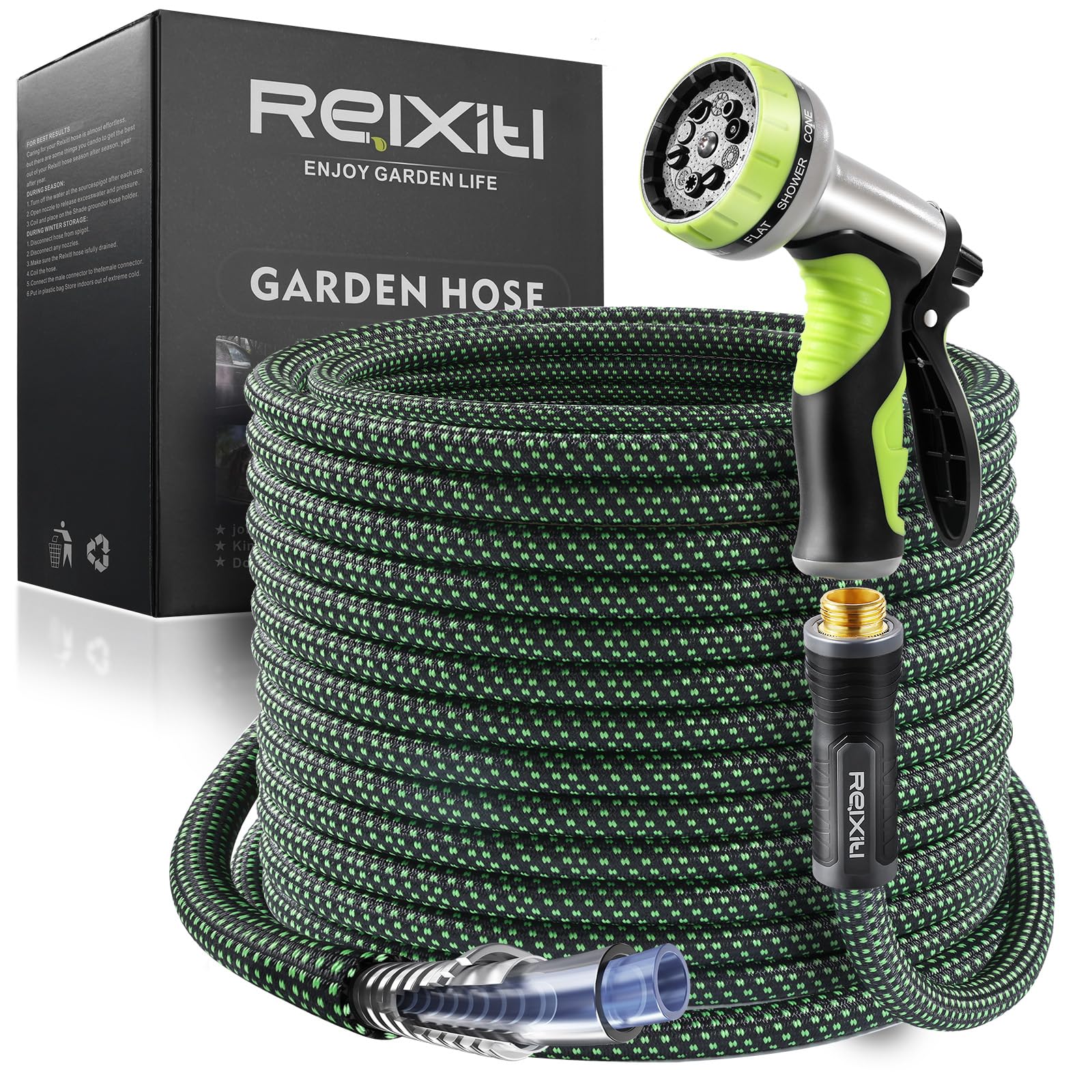 Relxitl Garden Hose, Flexible Water Hose, Ultra Lightweight Non-Expanding hose with 10 Function Sprayer, Leak proof, Pressure Resistant for Yard,