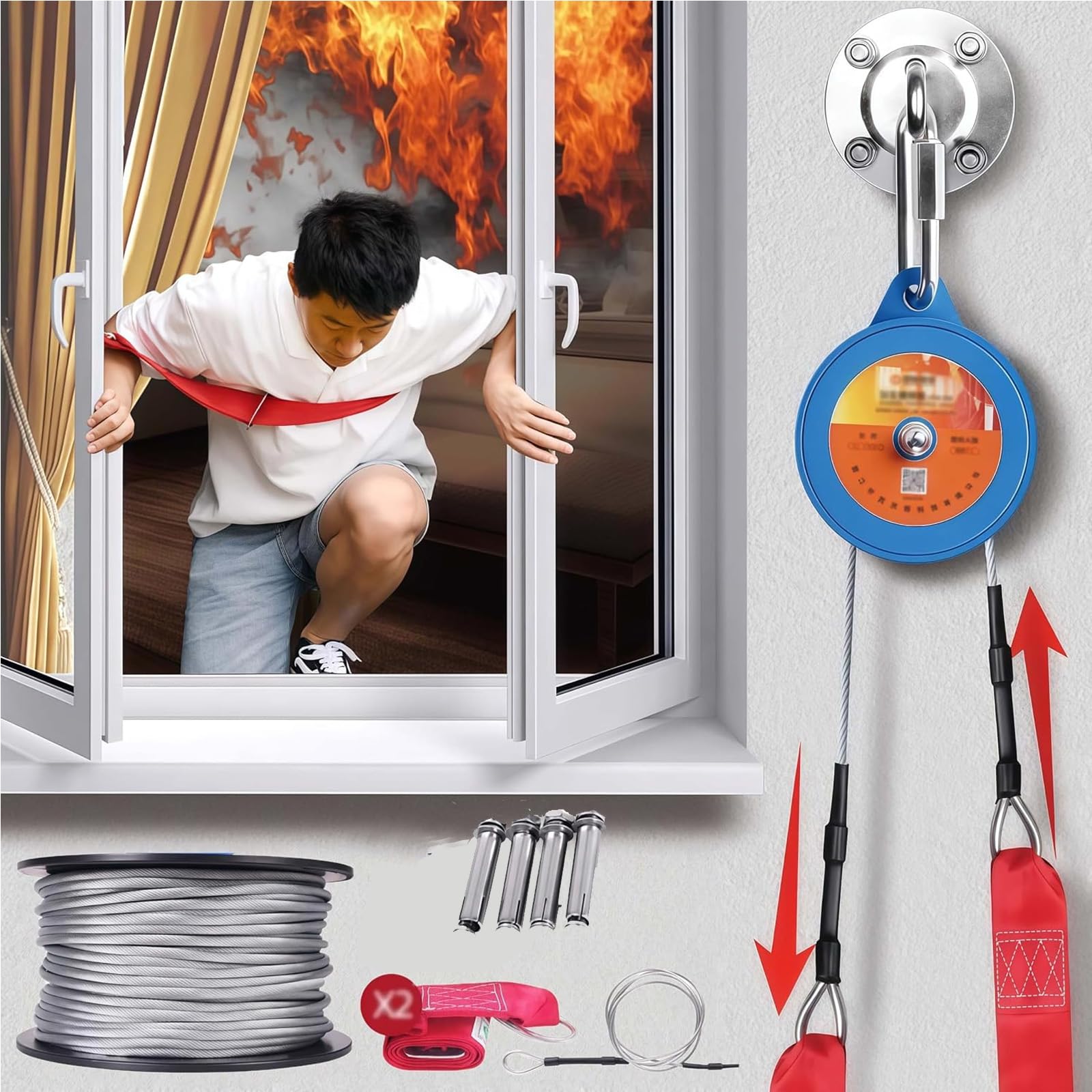 Dispositivo De Descenso para Escaleras De Incendios, Descensor Automático De Velocidad Constante, Dispositivo De Descenso Lento para Edificios De Gran Altura, para Rescate De Emergencia,