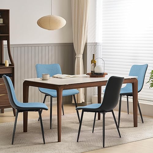 Miniatura 6 de DAGONHIL Sillas de comedor para cocina, tela de lino, sillas laterales modernas con patas de metal, respaldo de PVC y cómodas sillas tapizadas,