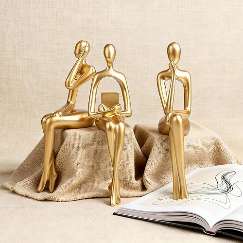 Miniatura 9 de Estatua Gold Thinker – Escultura de resina hecha a mano para decoración de escritorio, decoración moderna de oficina y hogar para estantería, mesa