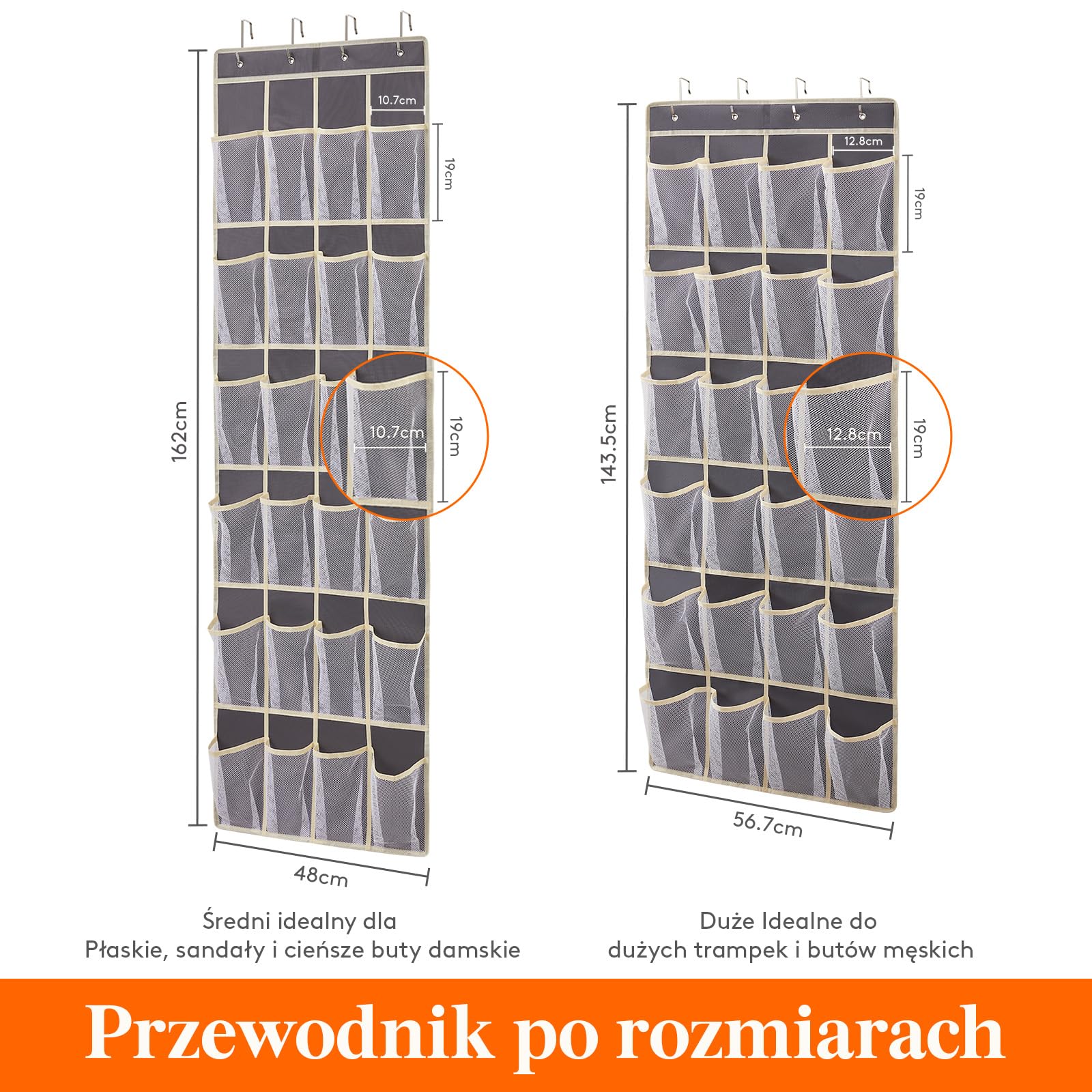 Lifewit Organizer nad drzwiami na buty, regał wiszący, materiałowy, organizer wiszący z 24 kieszeniami, regał na buty, wiszący organizer na ubrania do sypialni, łazienki, szafy, duży, szary