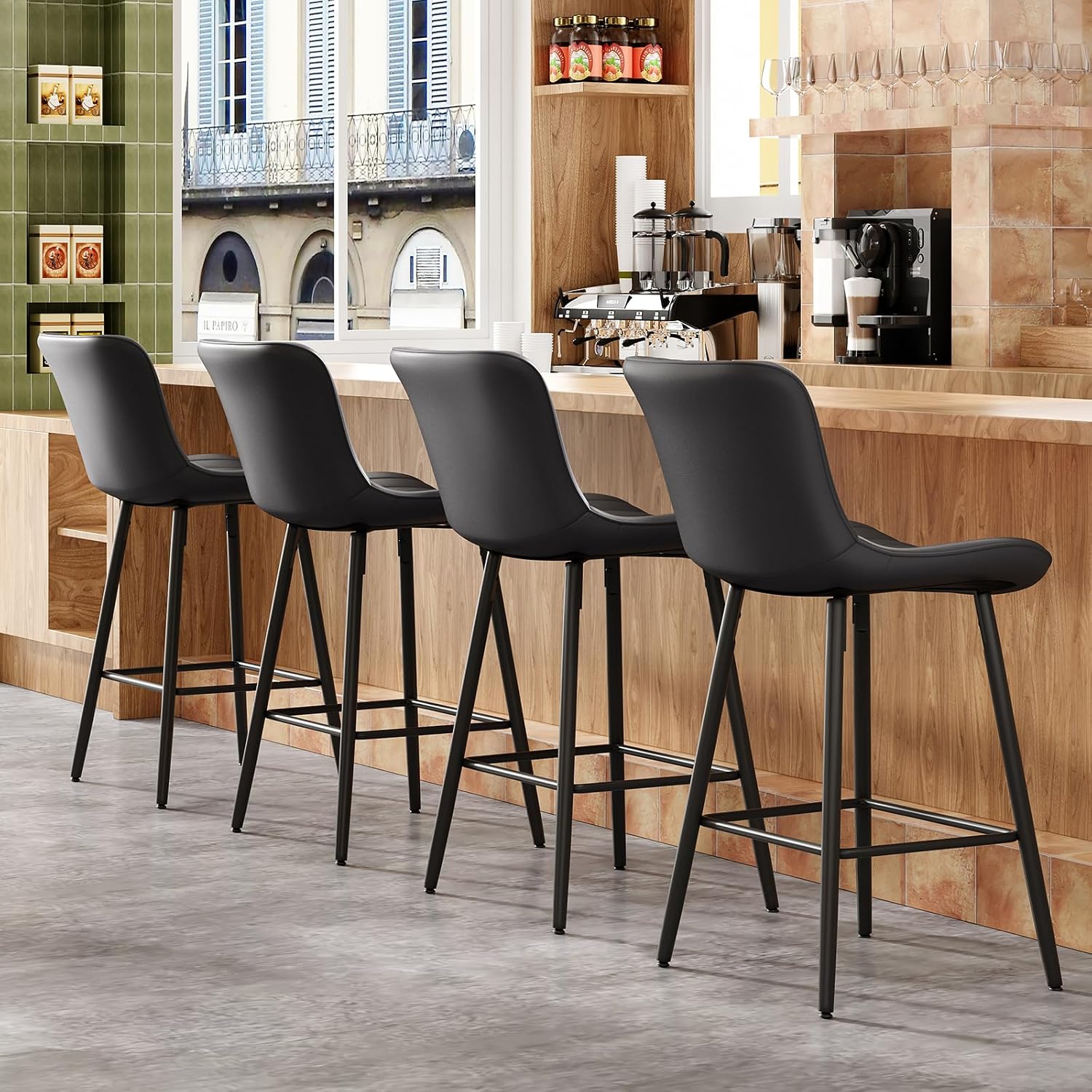 26 Inch Counter Stools Set of 2, Faux Leather Barstool Modern Counter Chair, Counter Height Bar Stools, Counter Height Stools Barstools for Dining Room Kitchen Islands
