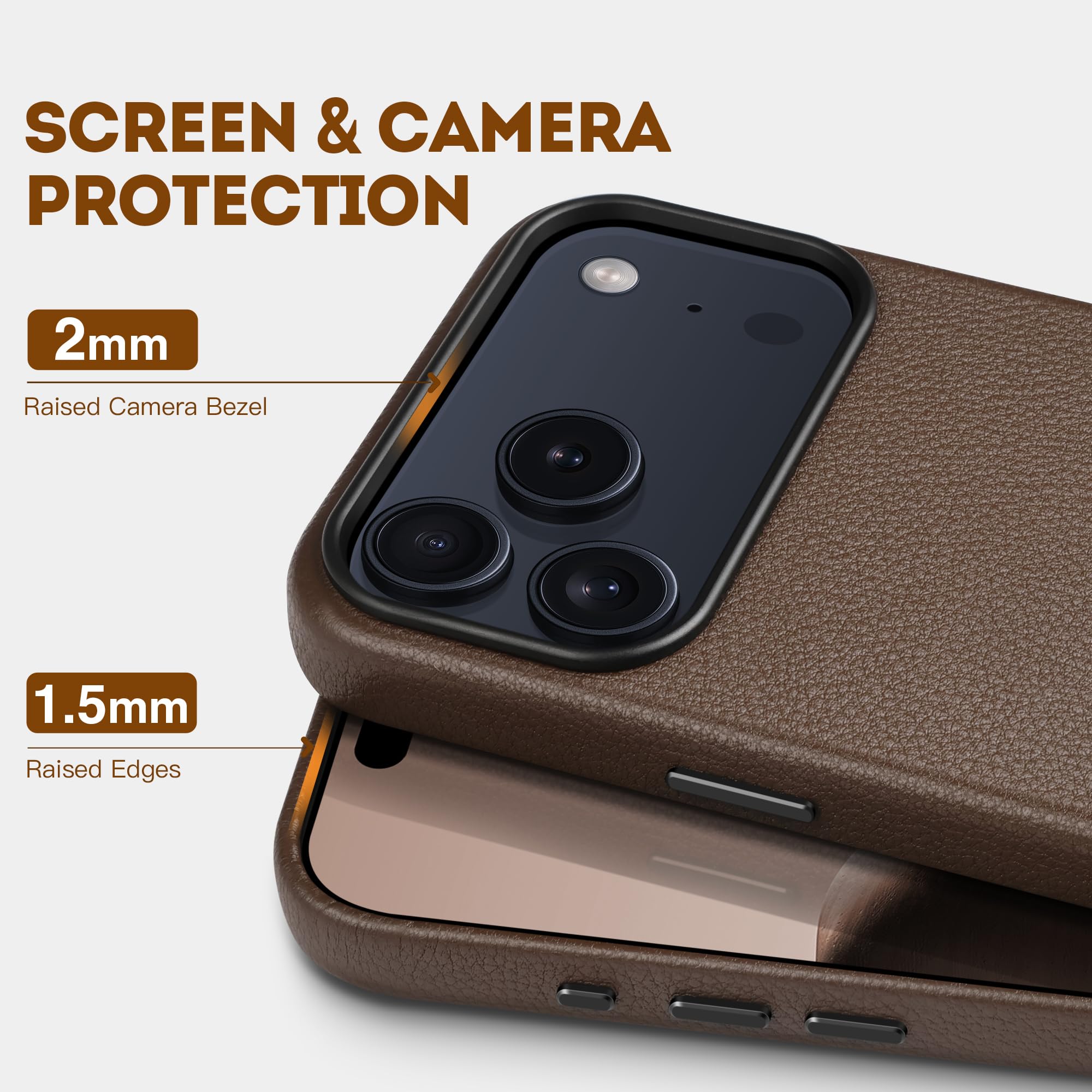 Leather IPhone 17 Shell Case Metal, MagSafe - Saddle Brown - RYAN London