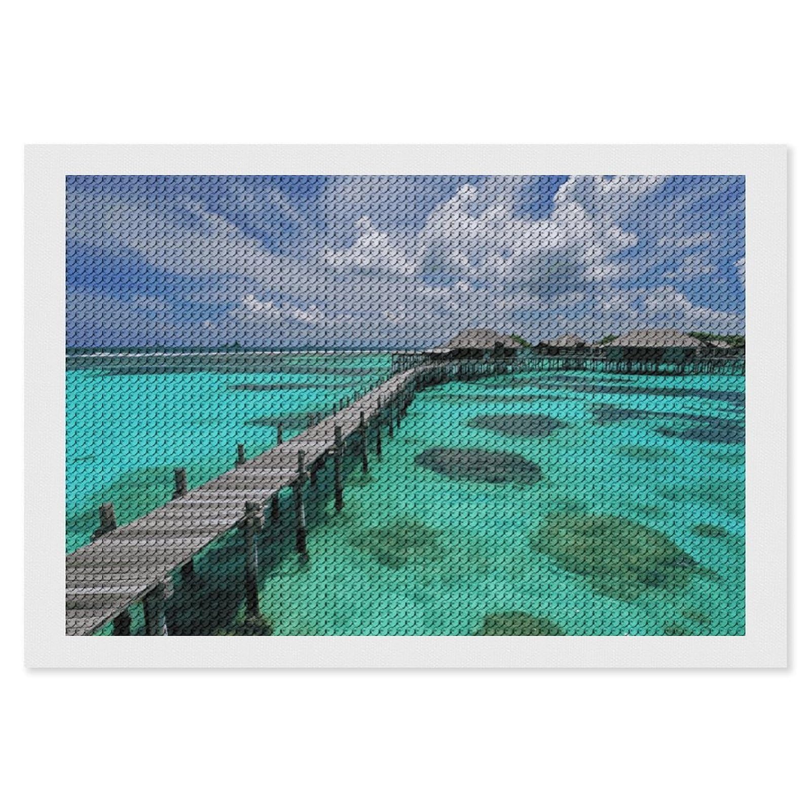 NONHAI Diamond Painting Kits for Adults - DIY Diamond Art Kits for Beginners - Full 5D Paint Drill Diamond Dots Paintings- Maldives Scenery Diamonds Pictures Gem Art and Craft Wall Decor 8"x12"