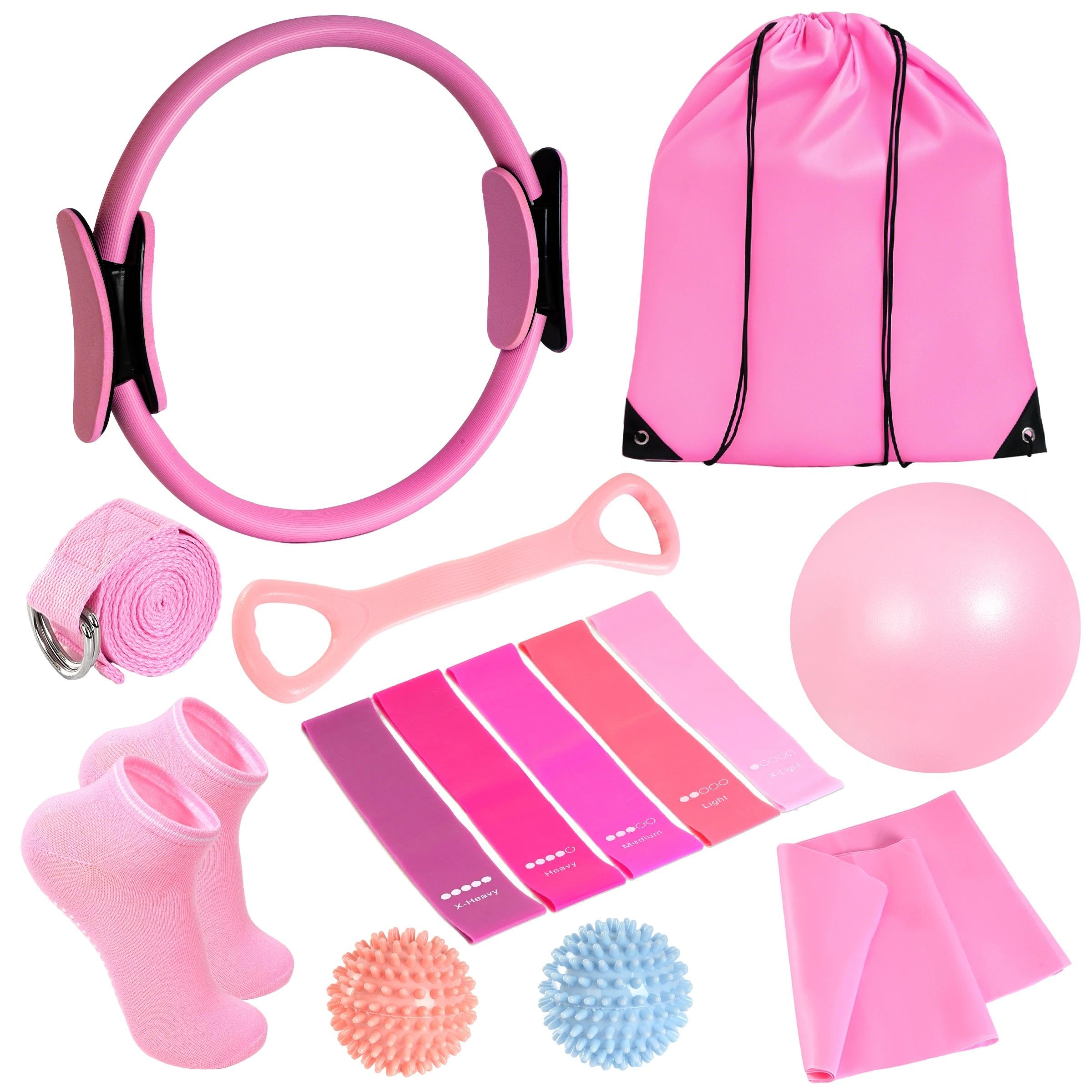 SDLEFHE Women's Pilates Equipment Set, 13-Piece Yoga Starter Kit, Including Pilates Rings, Balls, Resistance Bands, Grips, Socks, and a Travel Bag for Full-Body Exercise for Women and Beginners