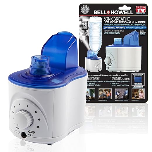 Bell+Howell Sonic Breathe Water Bottle Humidifier, Easy to Use Small Humidifier, No Leak Portable Humidifier, Mini Humidifier, Travel Humidifier, Personal Humidifier and Desk Humidifier as Seen on TV