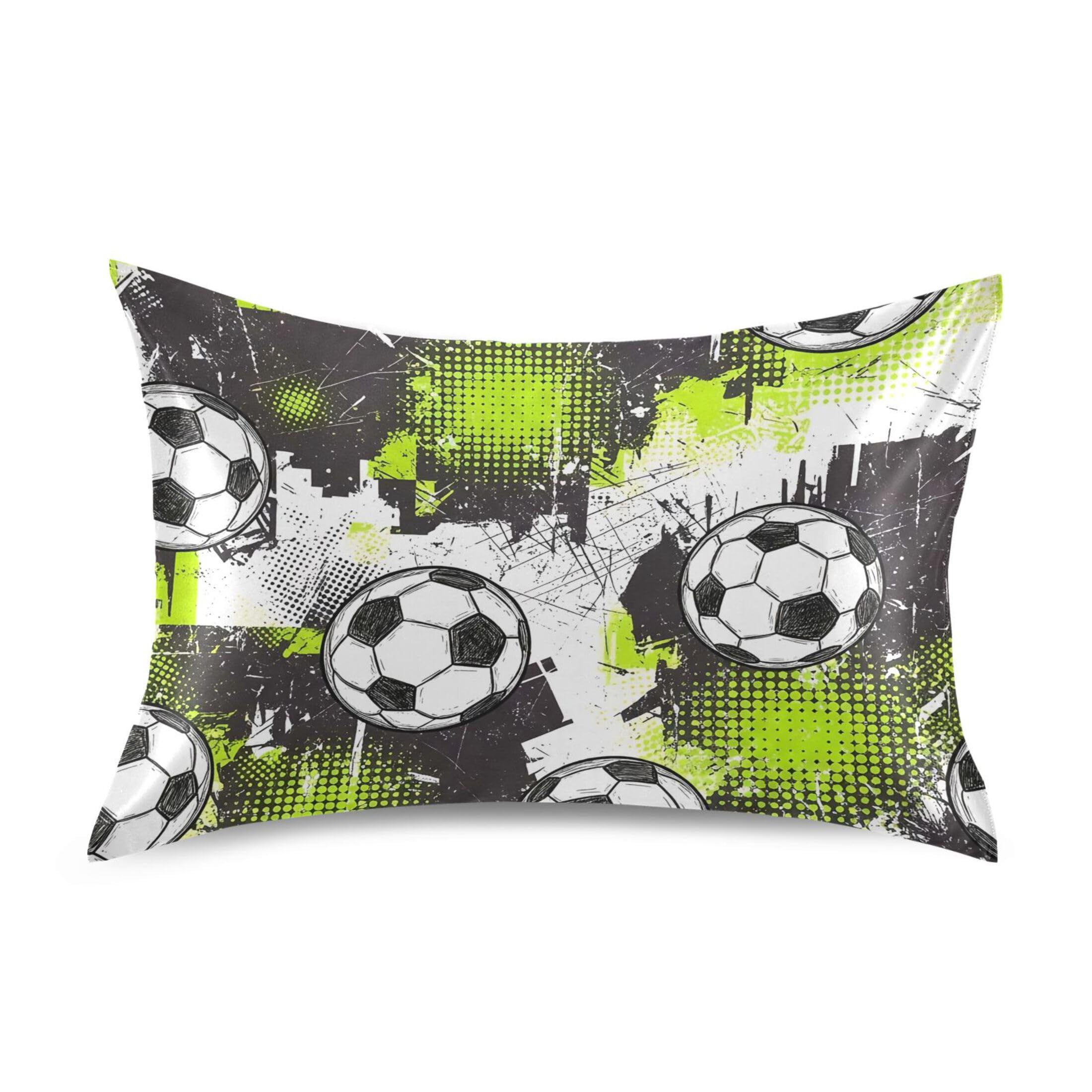 Fuauuyl Pillowcase King Size 20x40 in, Soccer Soft Breathable Satin Pillow Case for Hair and Skin with Envelope Closure Wrinkle-Free