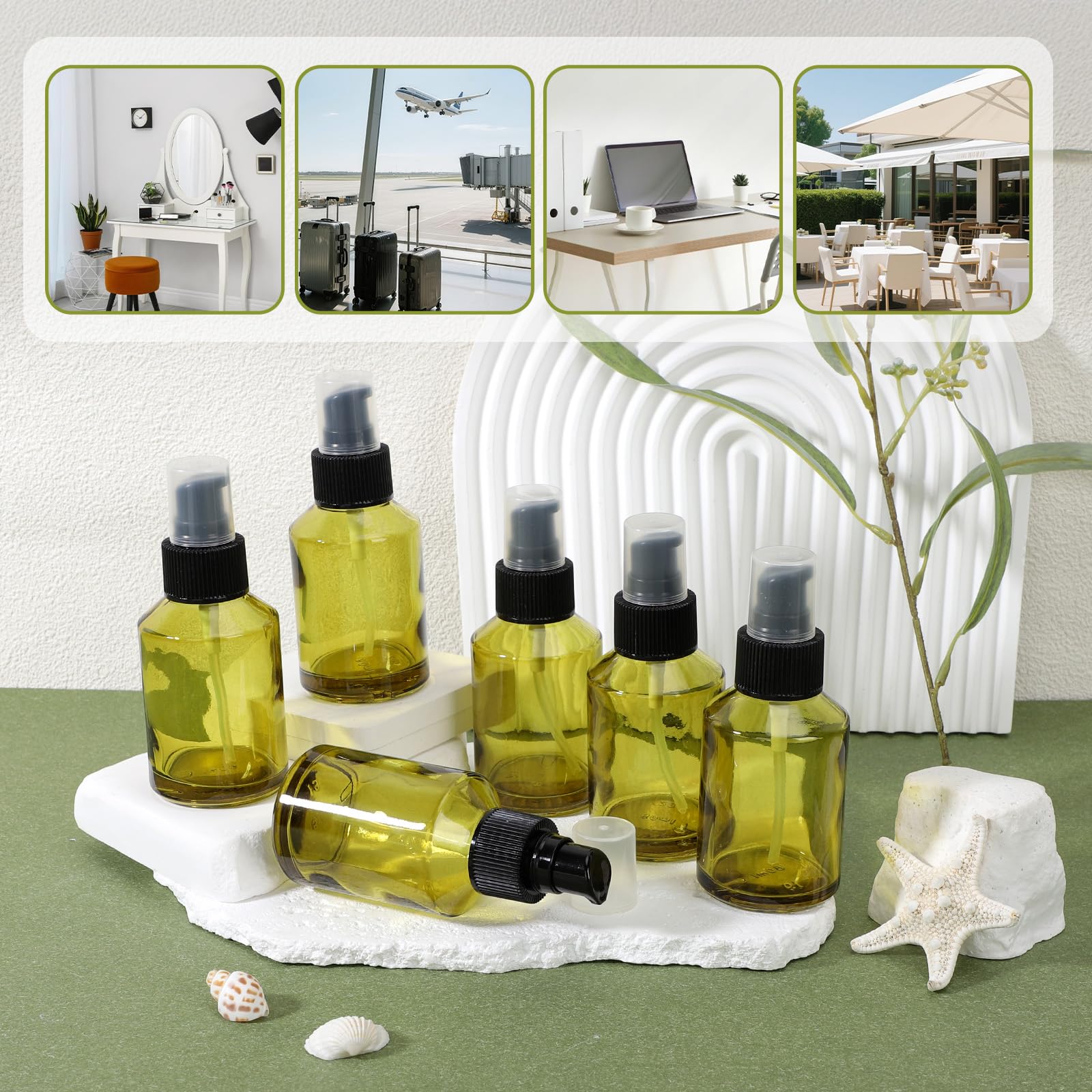 Segbeauty 12 contenitori da viaggio in vetro da 56,7 g, ricaricabili, piccoli contenitori da viaggio per creme, mini flaconi vuoti per lozioni da 60 ml con erogatore a pompa, contenitori per cosmetici