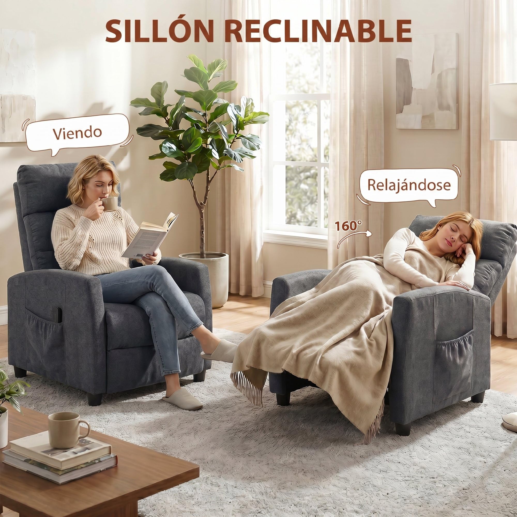 HOMCOM Sillón de Masaje, Sillón Relax Reclinable 160° con Mando a Distancia, Reposapiés, 2 Zonas de Masaje, Respaldo Alto, Asiento de Muelles, Bolsillos, Tapizado en Chenilla, 66x91x108 cm Gris Oscuro