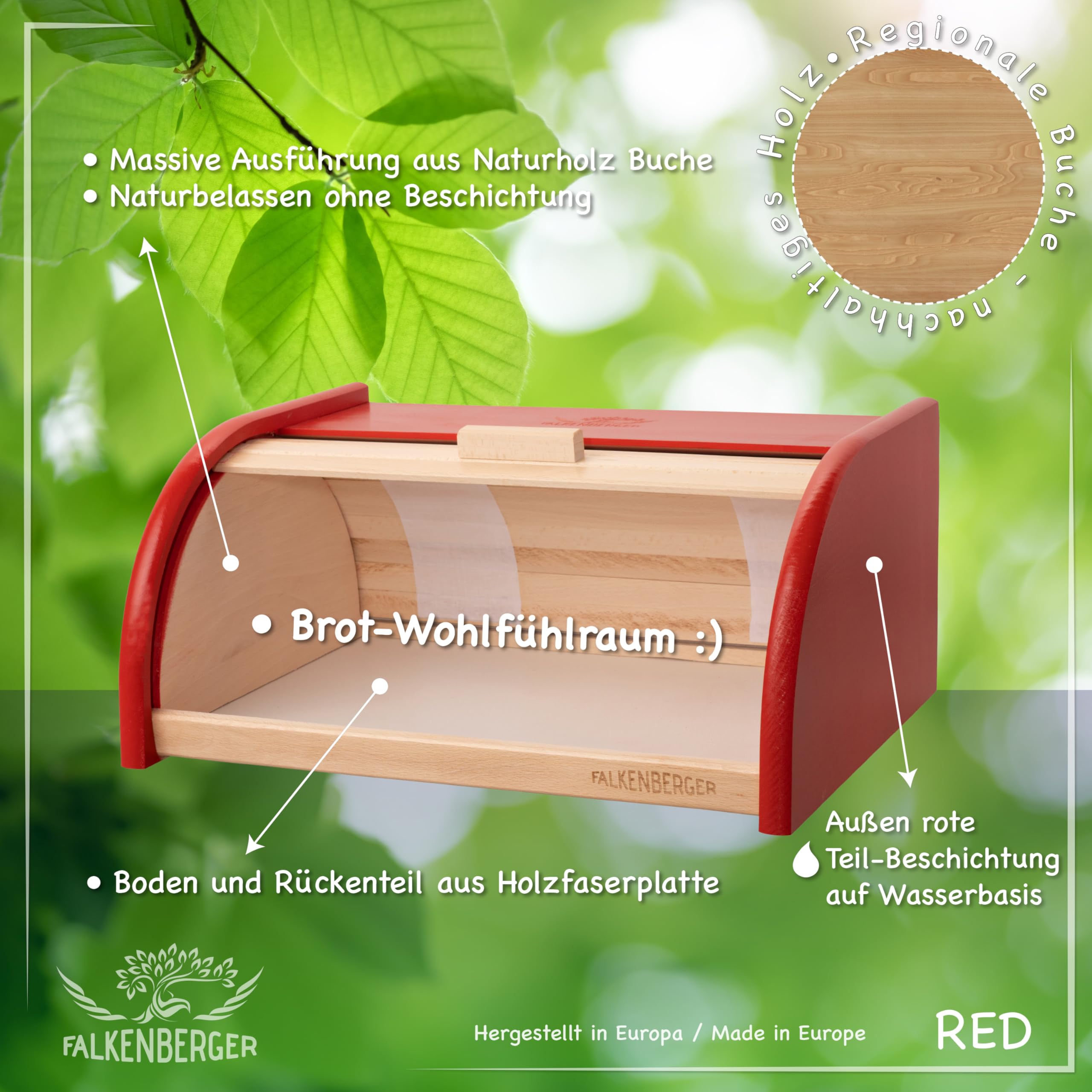contenitore per pane in legno di faggio rosso, circa 39x29x18 cm, portapane tradizionale con coperchio scorrevole, fatto a mano